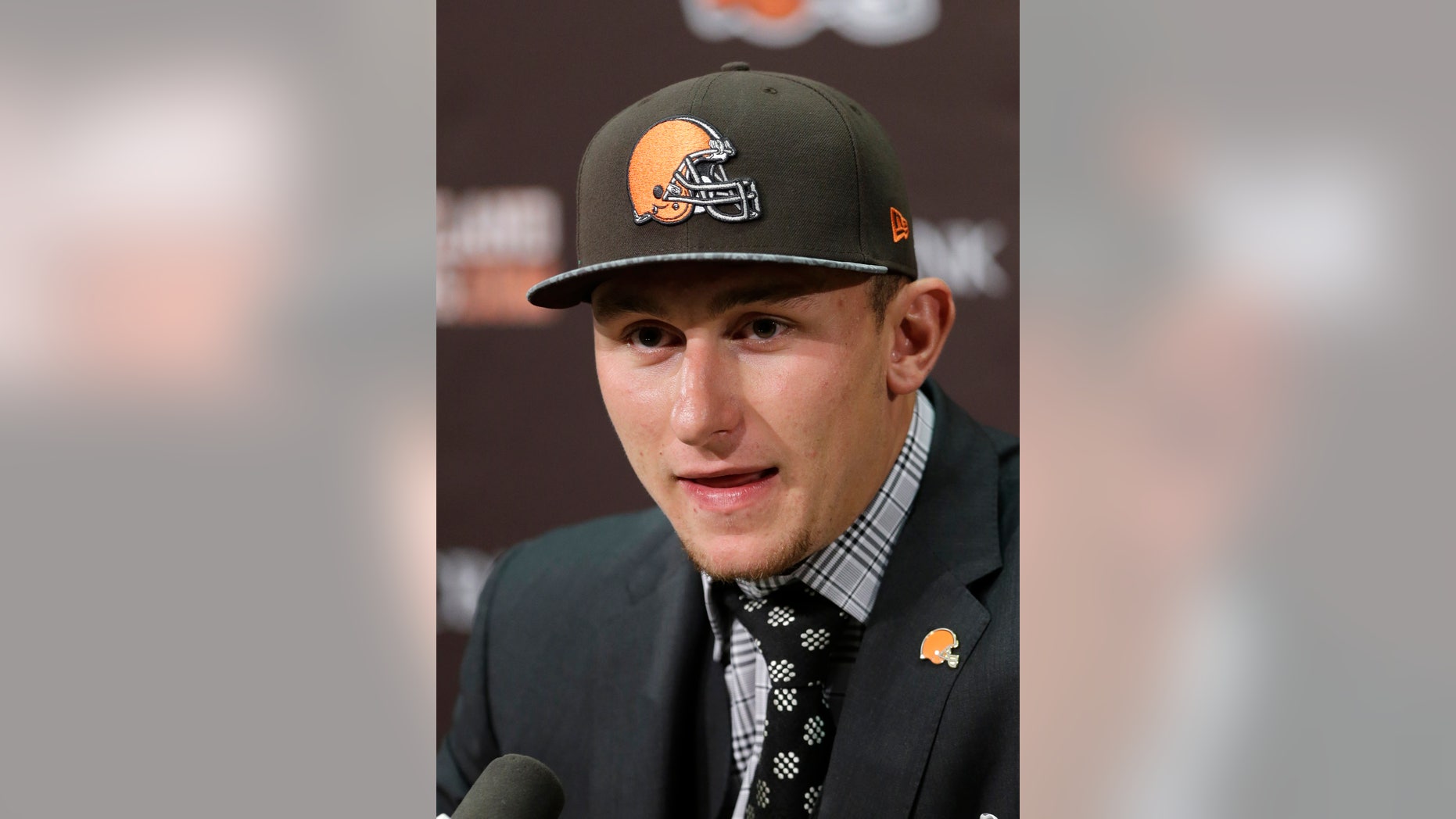 May 9, 2014: Cleveland Browns quarterback Johnny Manziel, from Texas A&M, answers questions at his introductory news conference at the NFL football team's facility in Berea, Ohio. (AP)