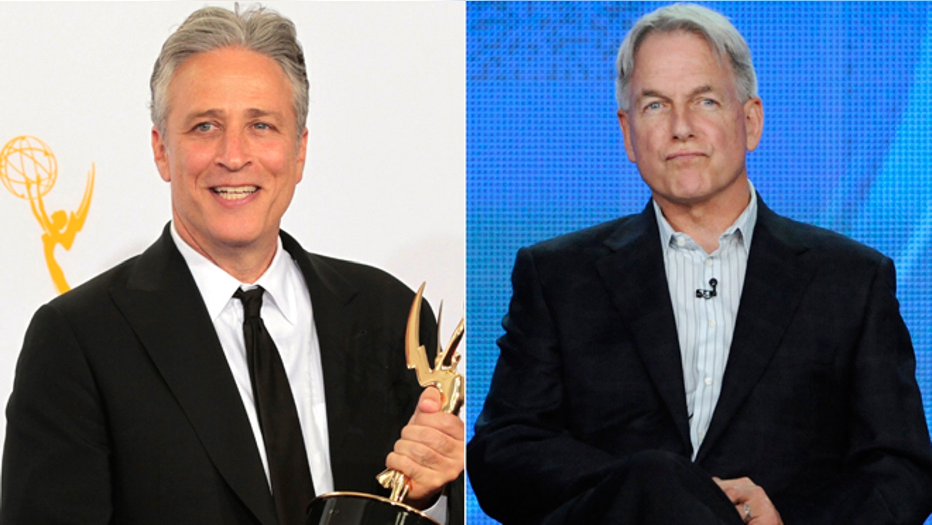 Jon Stewart, left, and Mark Harmon are some of the highest paid stars on TV in 2013, according to TV Guide Magazine.