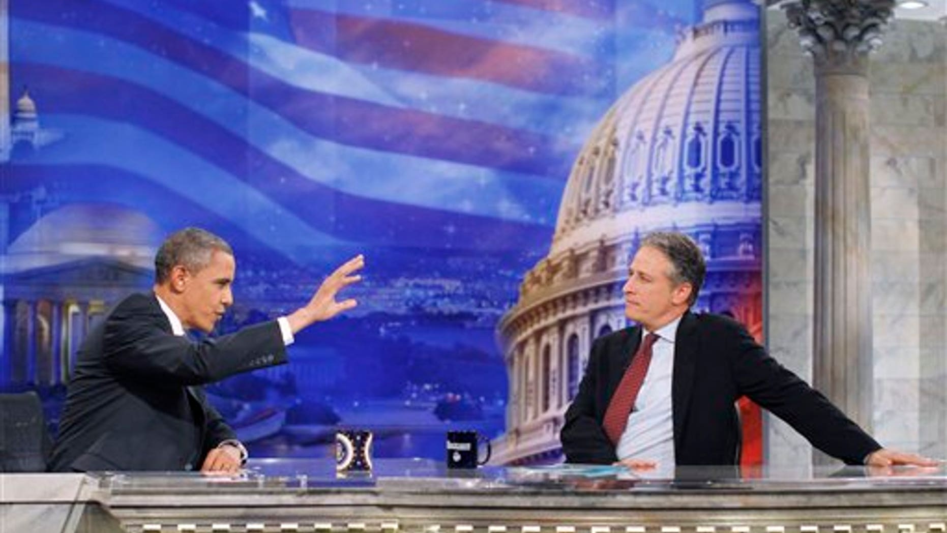 President Obama and 'The Daily Show' host Jon Stewart in Washington.