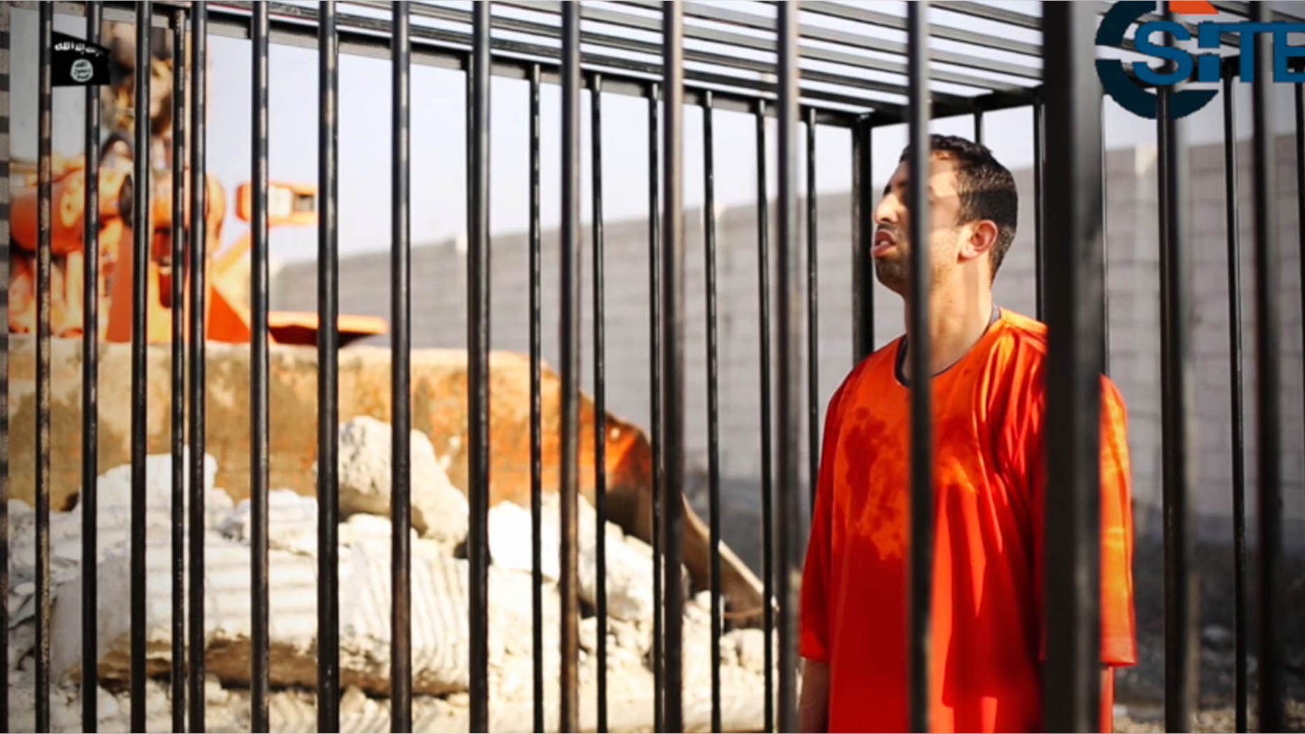 Feb. 3, 2015: This still image made from video released by Islamic State group militants and posted on the website of the SITE Intelligence Group.