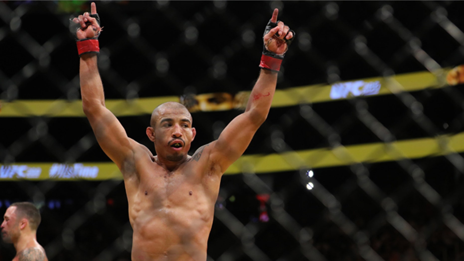 LAS VEGAS, NV - JULY 9: Jose Aldo celebrates after his fight against Jose Aldo over during the UFC 200 event at T-Mobile Arena on July 9, 2016 in Las Vegas, Nevada. (Photo by Rey Del Rio/Getty Images)