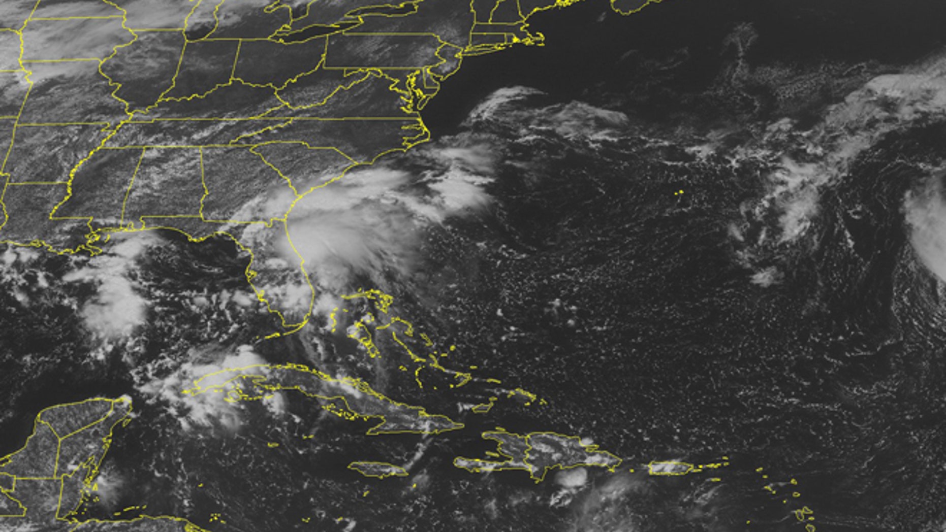 This NOAA satellite image taken Tuesday, Sept. 13, 2016, at 9:45 AM EDT shows a cold front over the Great Lakes and the Mid-Mississippi Valley. Along the front is a developing storm that is producing areas of rain. A strong area of high pressure over the Eastern United States, will direct the storm to the Northwest. This will keep the clear weather conditions over the east. Over Florida is a surface low pressure system that is developing tropical like characteristics. The low should move the Northwest and develop rain and gusty winds in its path. (Weather Underground via AP)