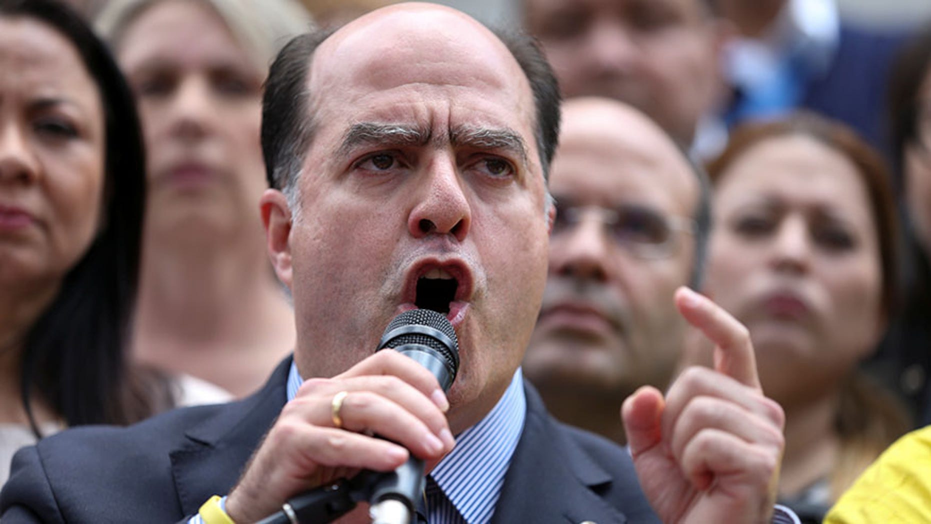 Julio Borges, President of the National Assembly and deputy of the Venezuelan coalition of opposition parties (MUD), speaks during a news conference in Caracas, Venezuela, March 30, 2017.