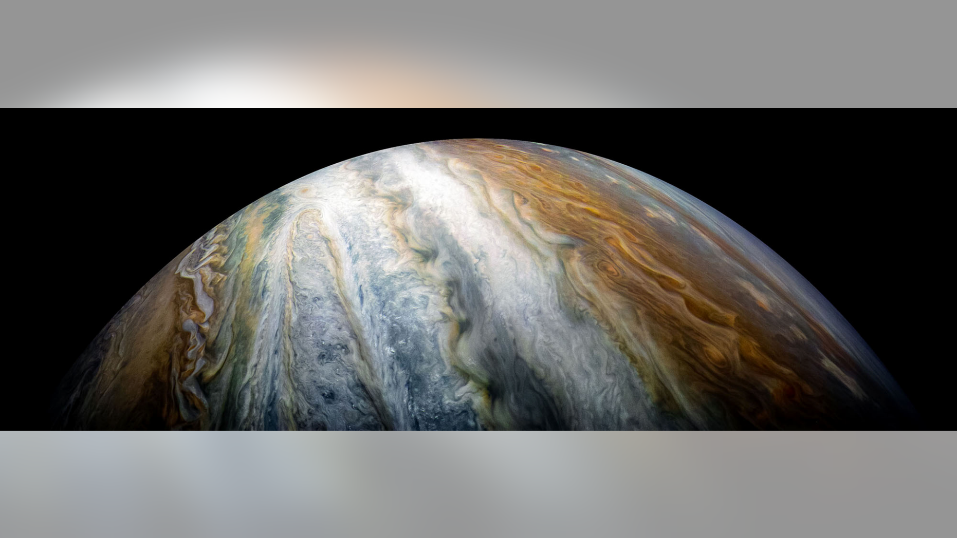 The colorful cloud belts of Jupiter's southern hemisphere dominate this stunning photo from NASA's Juno spacecraft in orbit around the gas giant released on Jan. 12, 2018. Juno captured the image on Dec. 16, 2017. It was processed by citizen scientist Kevin M. Gill.