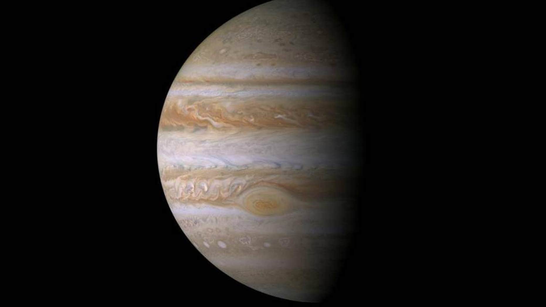 Color mosaic of Jupiter constructed from images taken by the narrow angle camera onboard NASA's Cassini spacecraft on Dec. 29, 2000. (NASA/JPL/Space Science Institute)