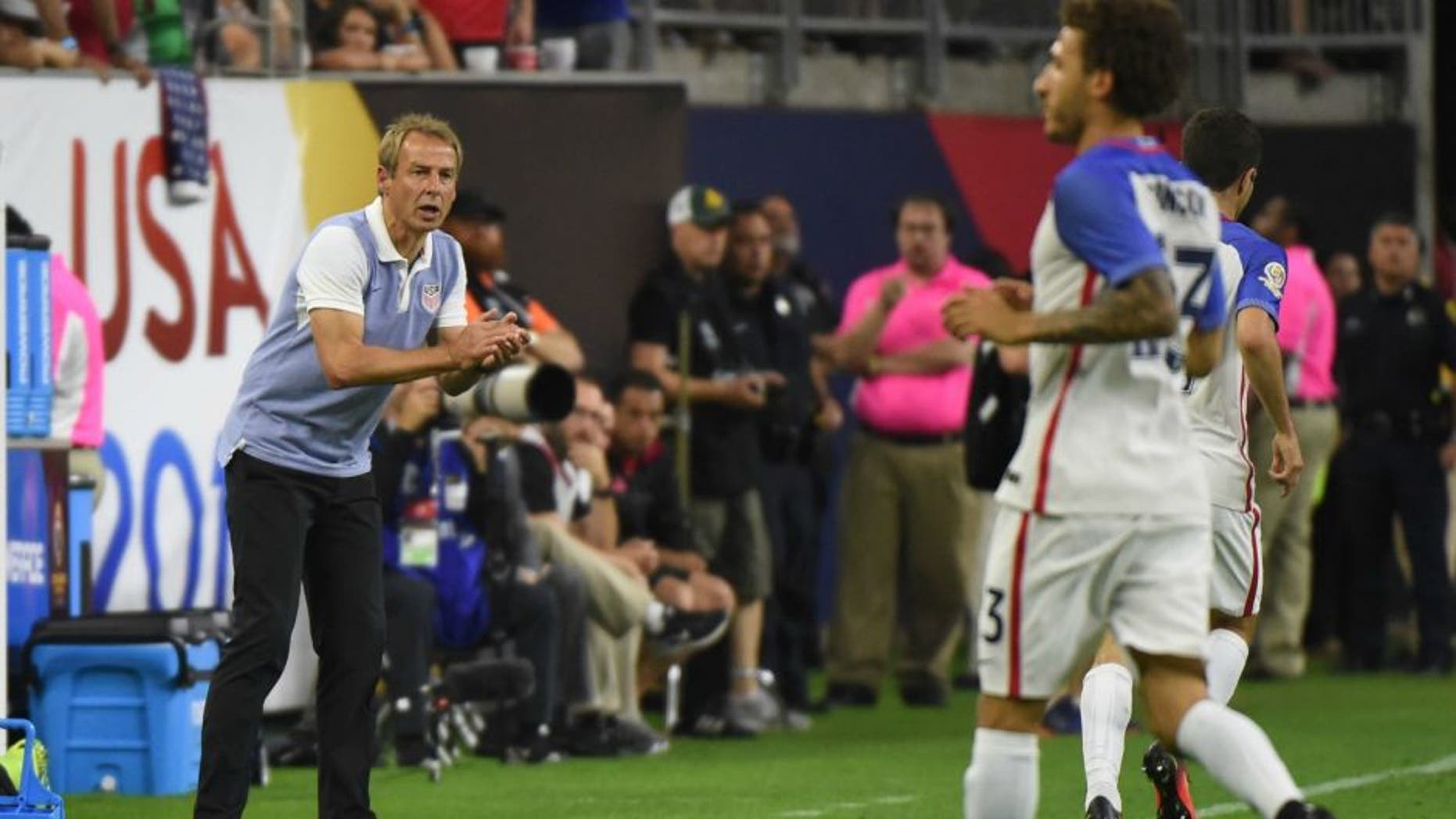 USA's Jurgen Klinsmann is pictured during the Copa America Centenario semifinal football match against Argentina in Houston, Texas, United States, on June 21, 2016. / AFP / Mark RALSTON (Photo credit should read MARK RALSTON/AFP/Getty Images)