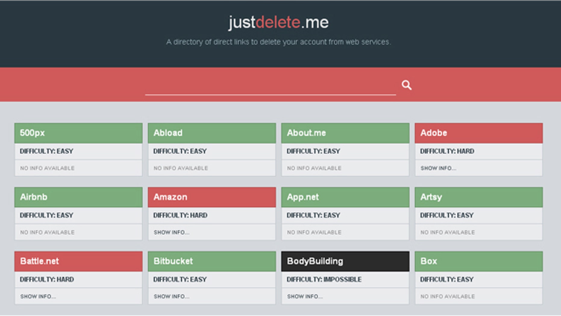 JustDelete.me provides a growing list of Internet-connected services, with links and information about the account deletion process.