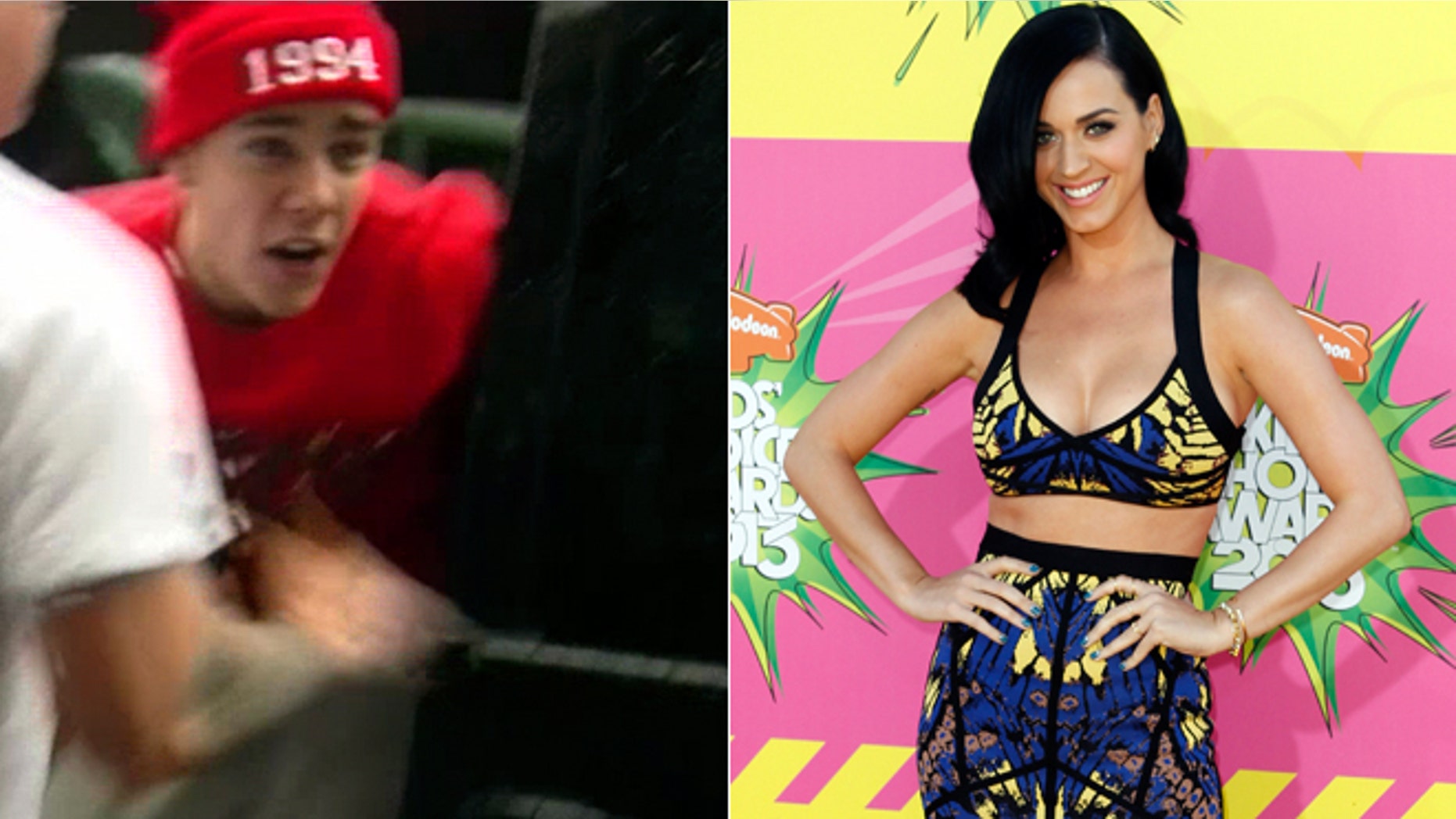 Justin Bieber, left, Katy Perry, right.