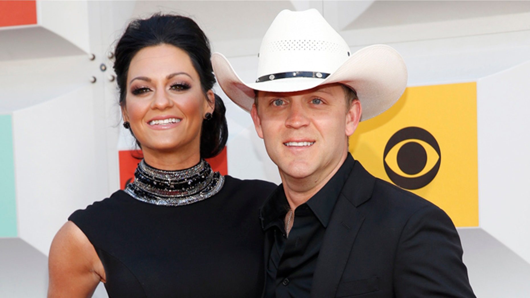 April 3, 2016. Singer Justin Moore and his wife, Kate, arrive at the 51st Academy of Country Music Awards in Las Vegas.