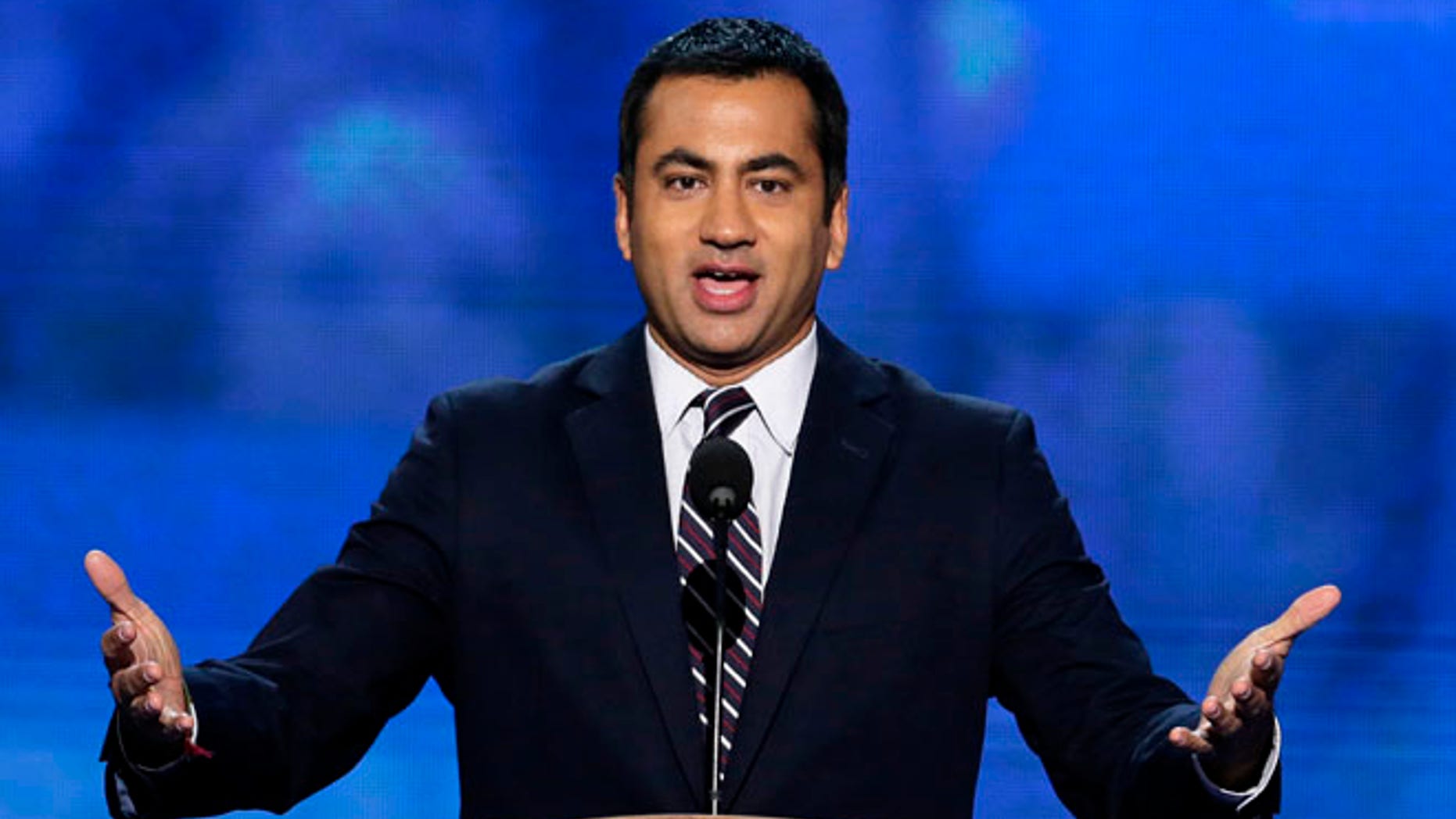 In this Sept. 4, 2012 file photo, Actor Kal Penn addresses the Democratic National Convention in Charlotte, N.C.