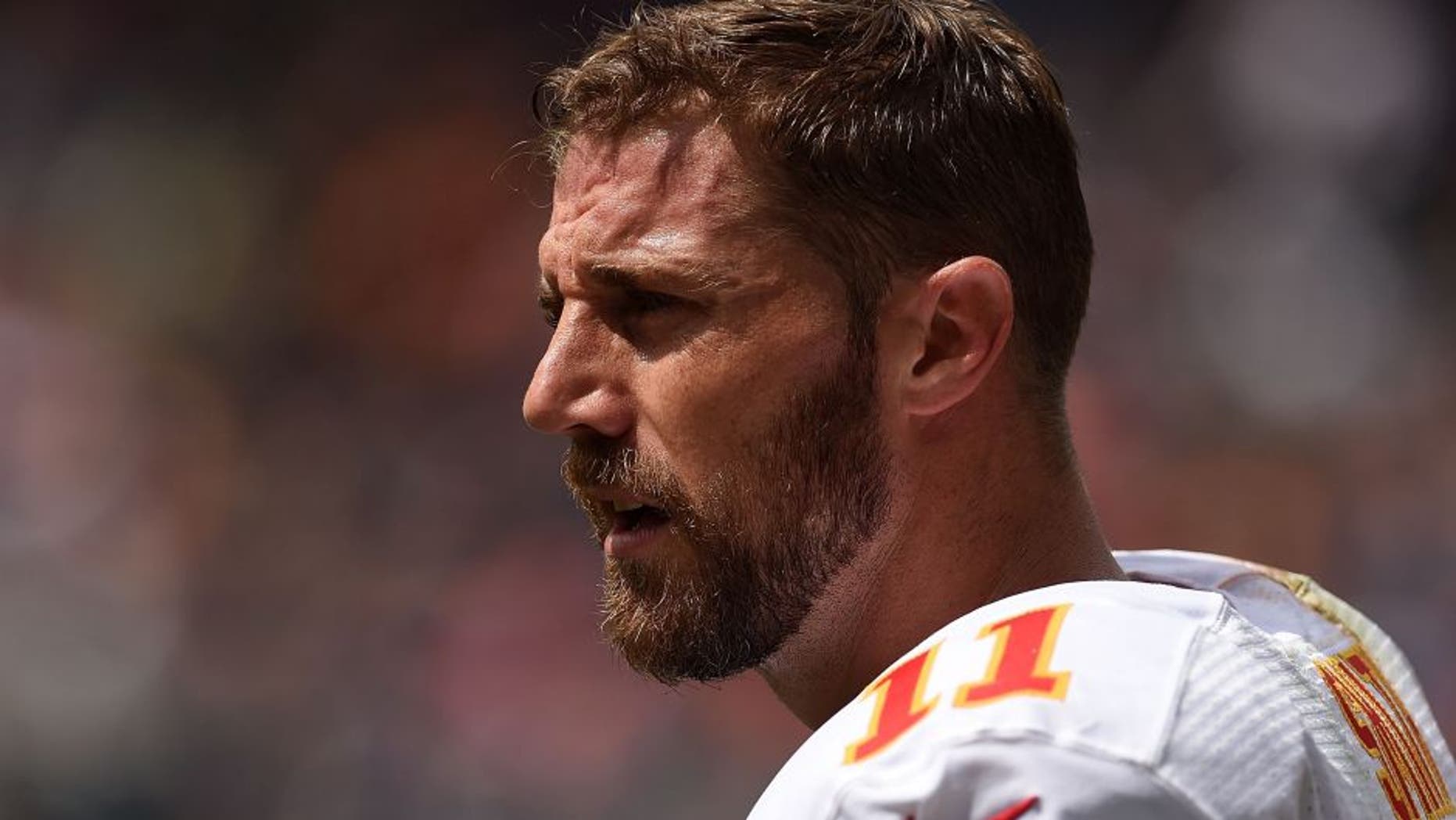 CHICAGO, IL - AUGUST 27: Alex Smith #11 of the Kansas City Chiefs watches action during a preseason game against the Chicago Bears at Soldier Field on August 27, 2016 in Chicago, Illinois. (Photo by Stacy Revere/Getty Images)