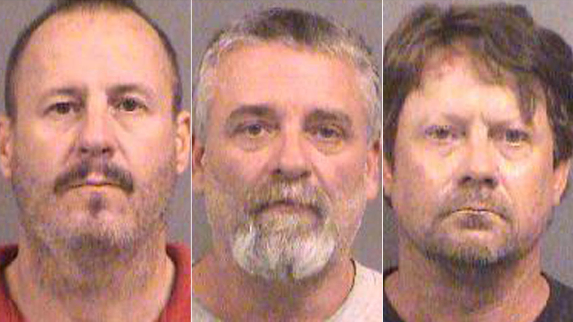 Oct. 14, 2016: These booking photos show, from left, Curtis Allen, Gavin Wright, and Patrick Eurgene Stein. All three men have been charged with plotting to bomb an apartment building filled with Somali immigrants in Garden City, Kan.
