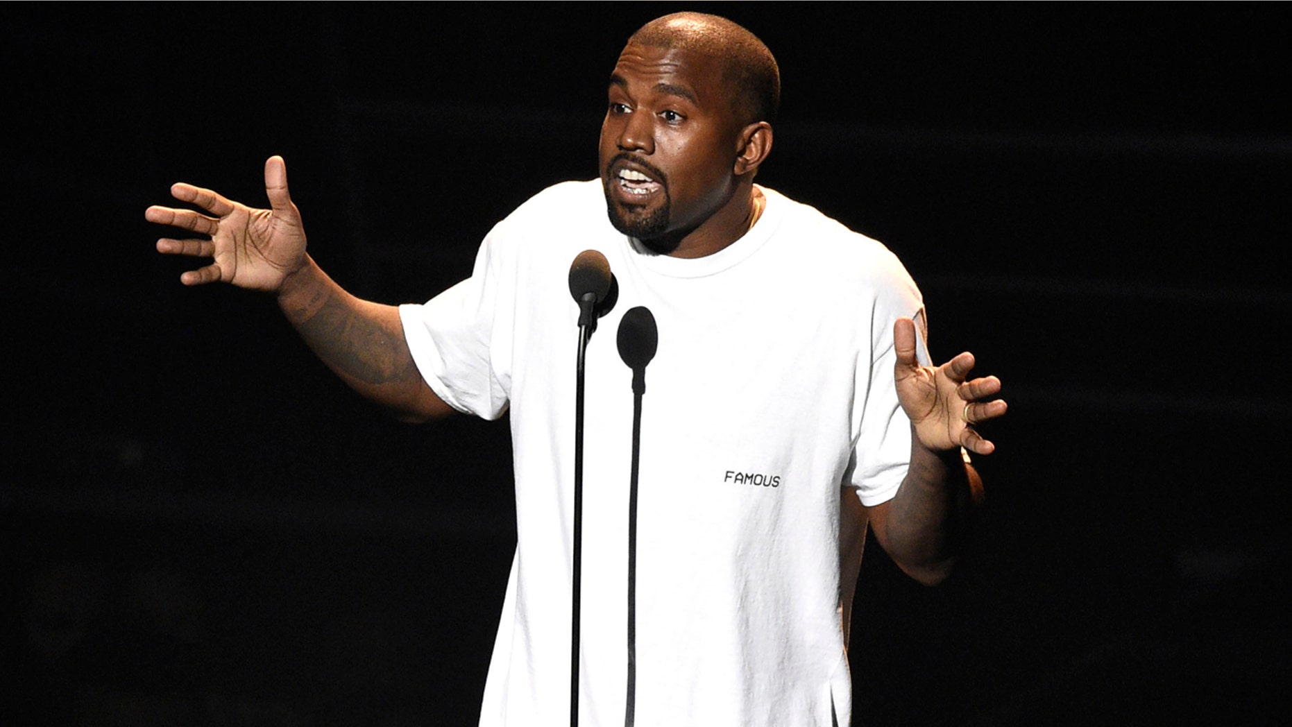 FILE - In this Aug. 28, 2016, file photo. Kanye West appears at the MTV Video Music Awards at Madison Square Garden in New York. At a Sacramento concert Saturday, Nov. 19, West told the audience he heard Beyoncé refused to perform at the MTV Video Music Awards unless she won Video of the Year over him, and also urged Jay Z to call him and not to send killers. (Photo by Chris Pizzello/Invision/AP, File)