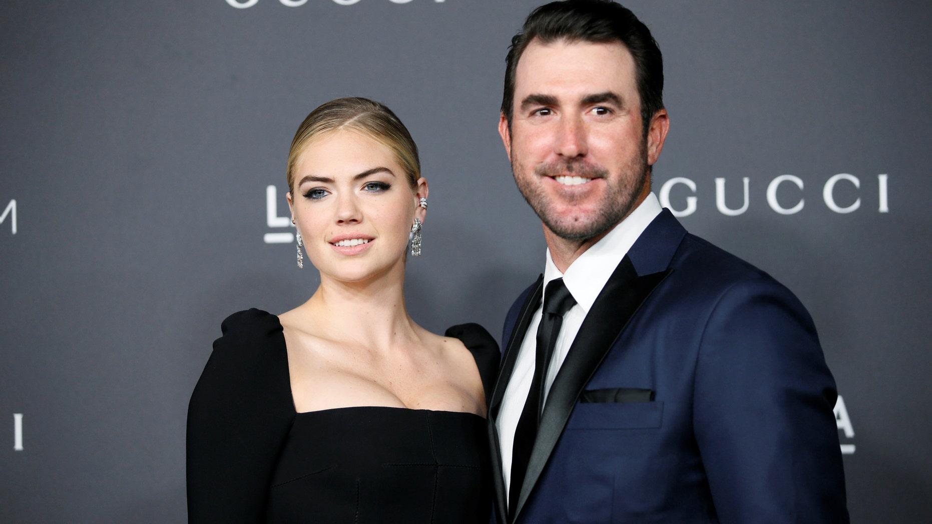 Model Kate Upton and Major League Baseball pitcher Justin Verlander pose at the Los Angeles County Museum of Art+Film Gala in Los Angeles, Oct. 29, 2016.