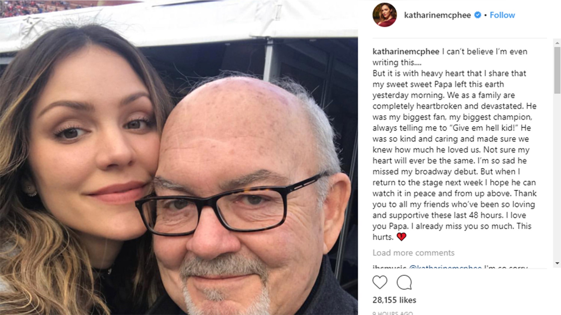 Katharine McPhee reveals her father died just weeks after her