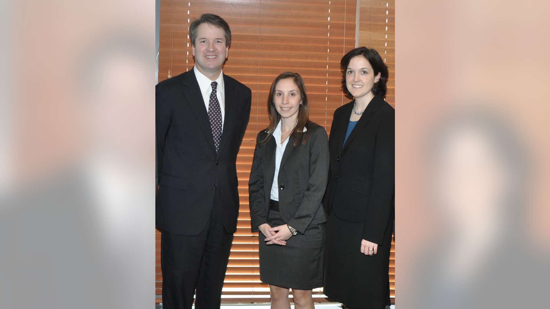 Judge Brett Kavanaugh with former law clerks Rebecca Taibleson (left) and Sarah Pitlyk (right)