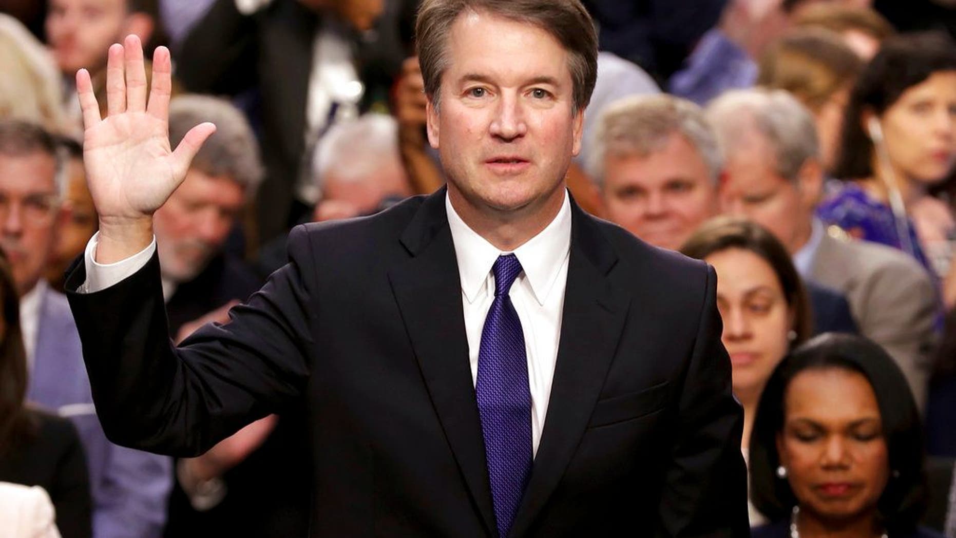President Donald Trump's Supreme Court nominee Brett Kavanaugh is sworn-in before the Senate Judiciary Committee on Capitol Hill in Washington, Tuesday, Sept. 4, 2018, to begin his testimony in his confirmation hearing to replace retired Justice Anthony Kennedy.. (Chip Somodevilla/Pool Photo via AP)