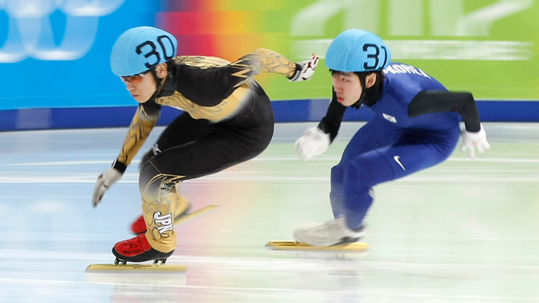 Jan. 19, 2012: Japan's Kei Saito, left, skates ahead of South Korea's Lim Hyo-Jun at the first winter Youth Olympic Games.