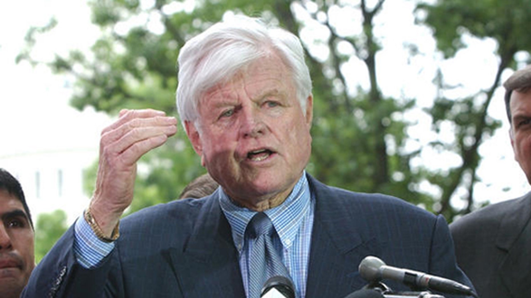 In this June 2007 file photo, Sen. Ted Kennedy discusses immigration legislation at a news conference on Capitol Hill. (AP Photo)