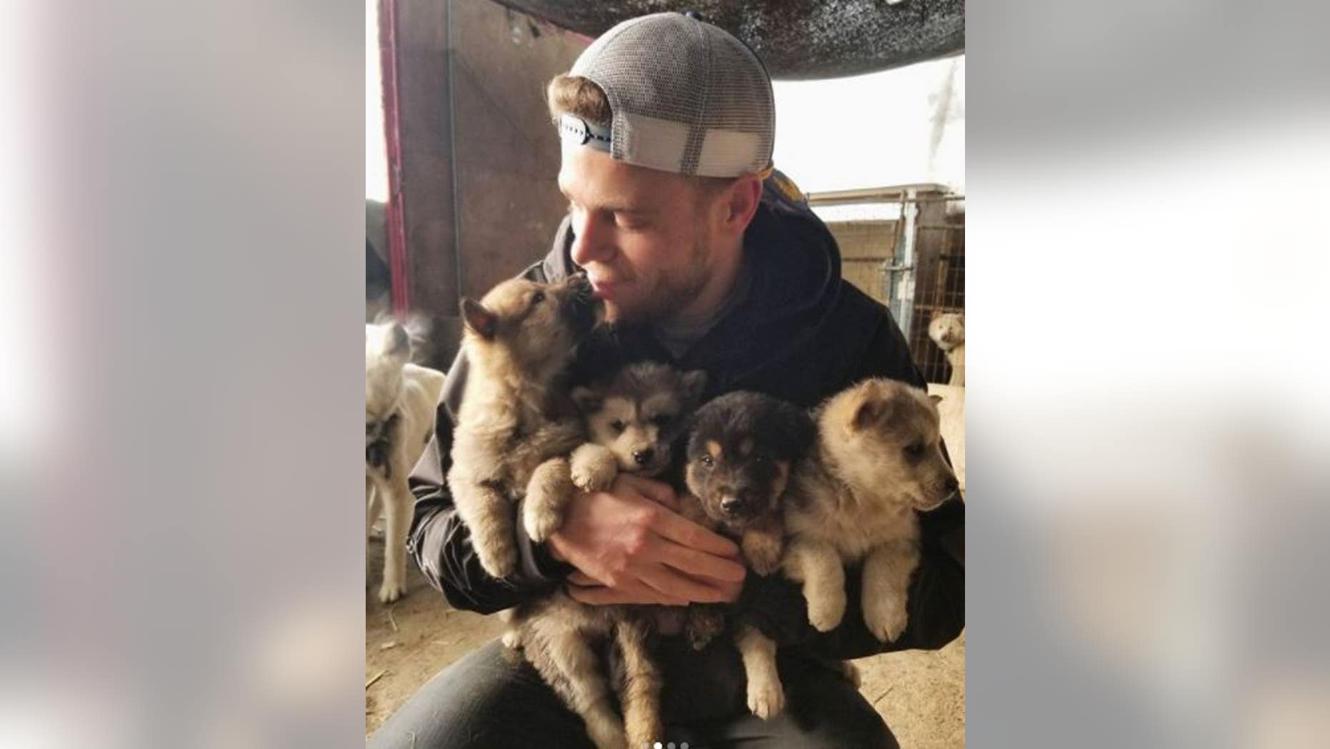 U.S. Olympian Gus Kenworthy visited one of South Korea's many dog meat farms.