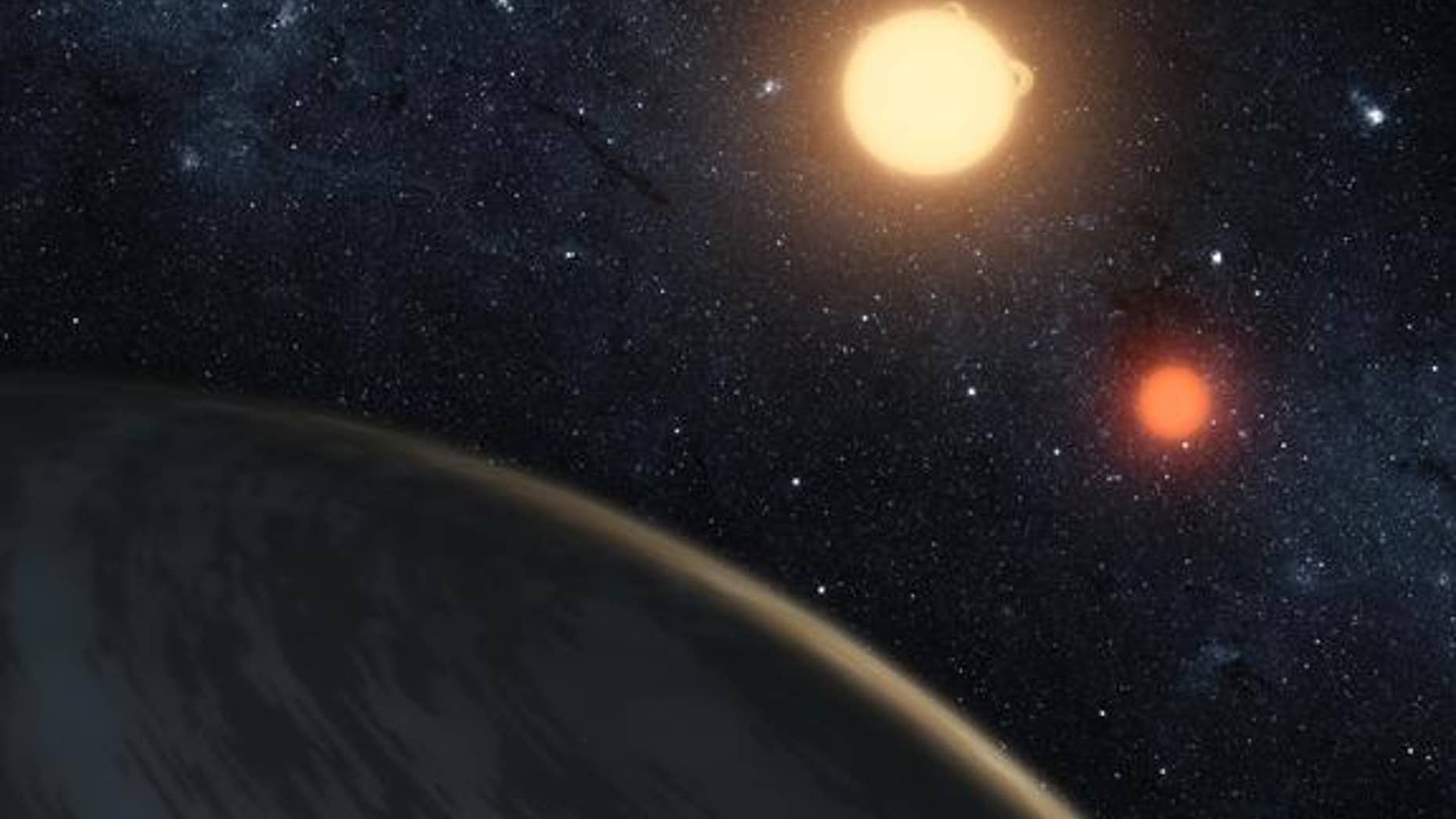 An artist's illustration of Kepler-16b, the first planet known to definitively orbit two stars. More planets orbiting two stars have been found since Kepler-16b’s discovery.
