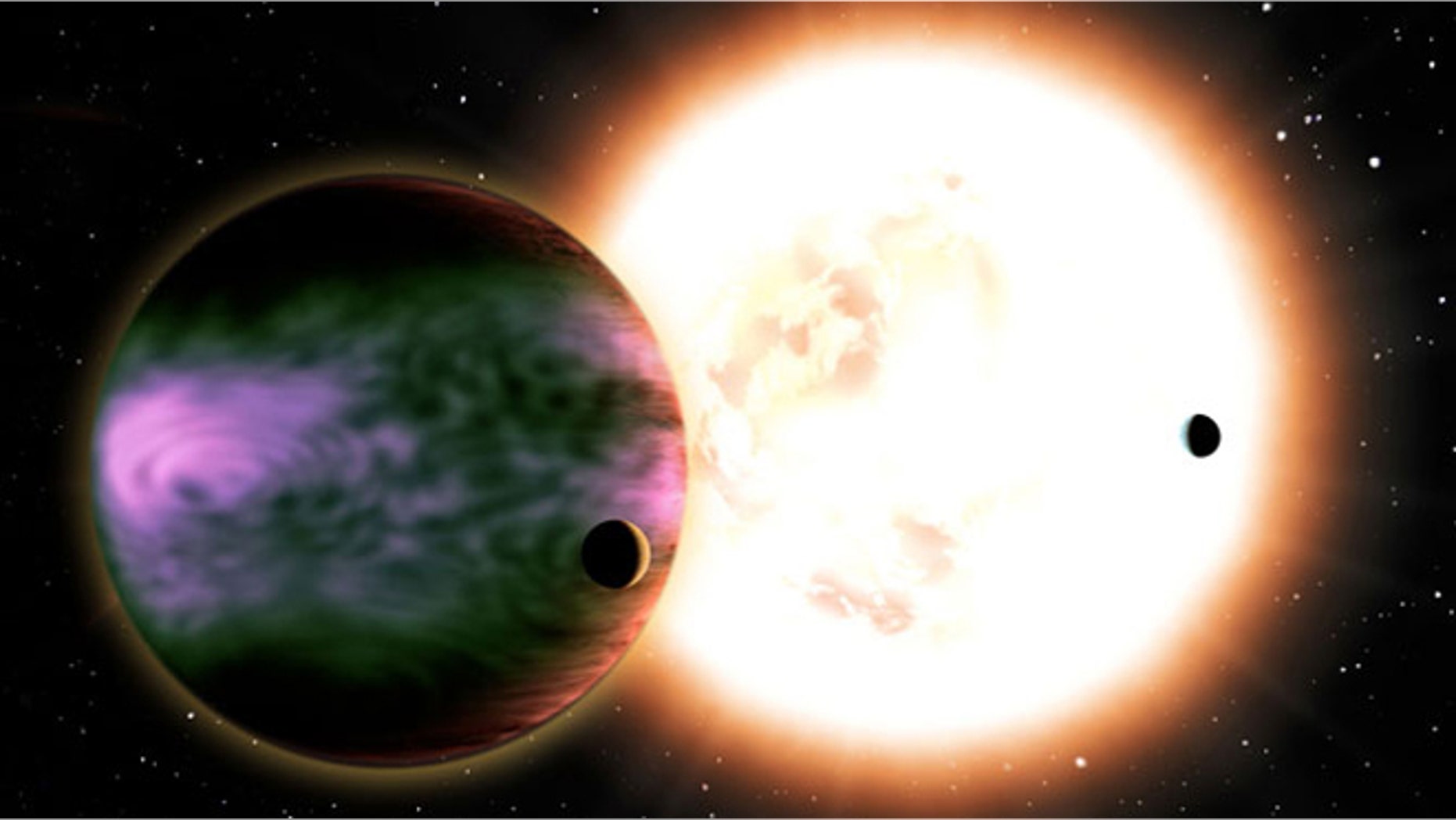 A large exoplanet gas giant experiences powerful aurorae caused by energetic particles streaming from its host star.