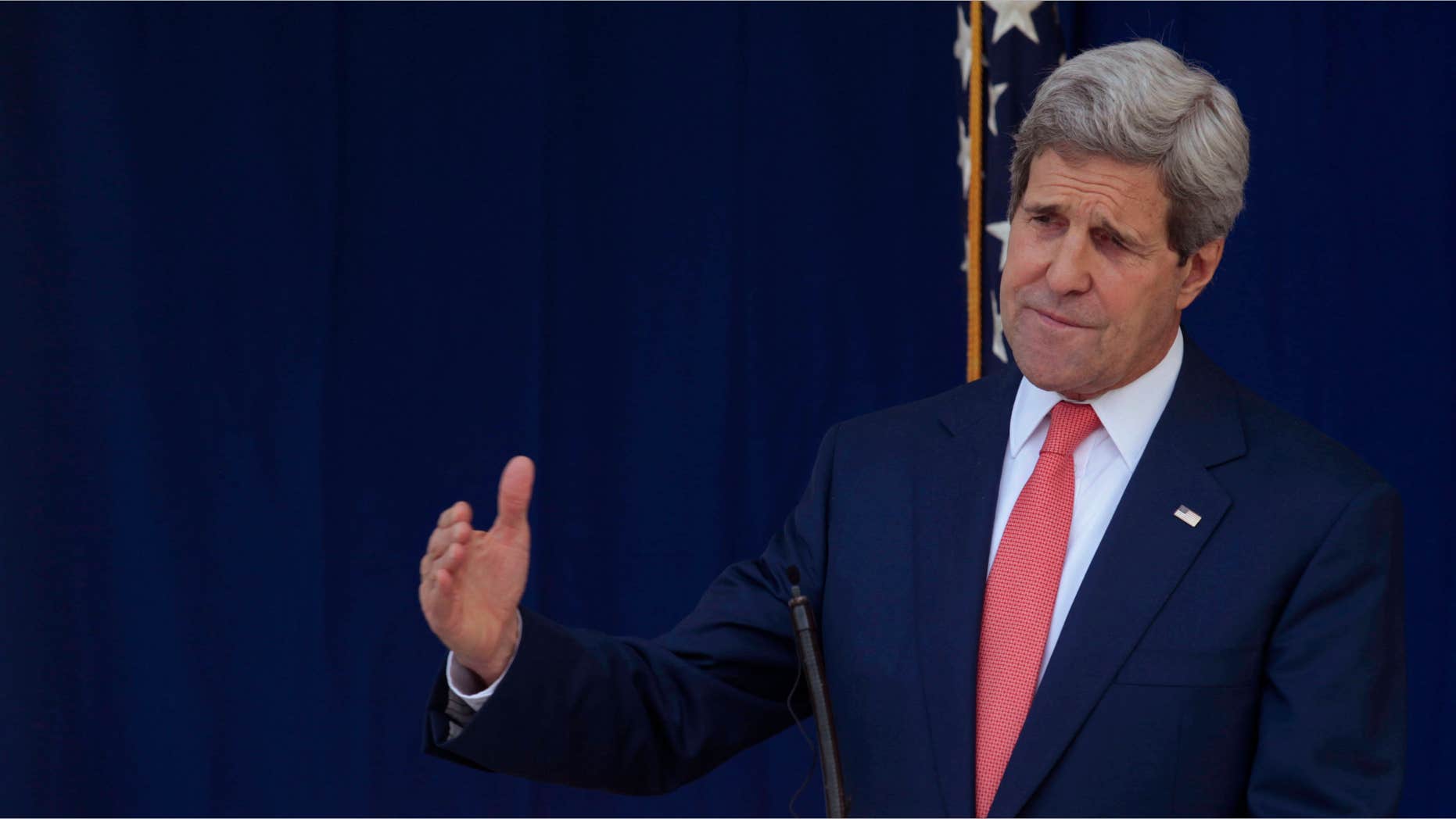 Jan. 25, 2015: U.S. Secretary of State John Kerry speaks to the media after visiting with Nigerian political leaders to have talks on the Nigeria elections to take place next month in Nigeria.