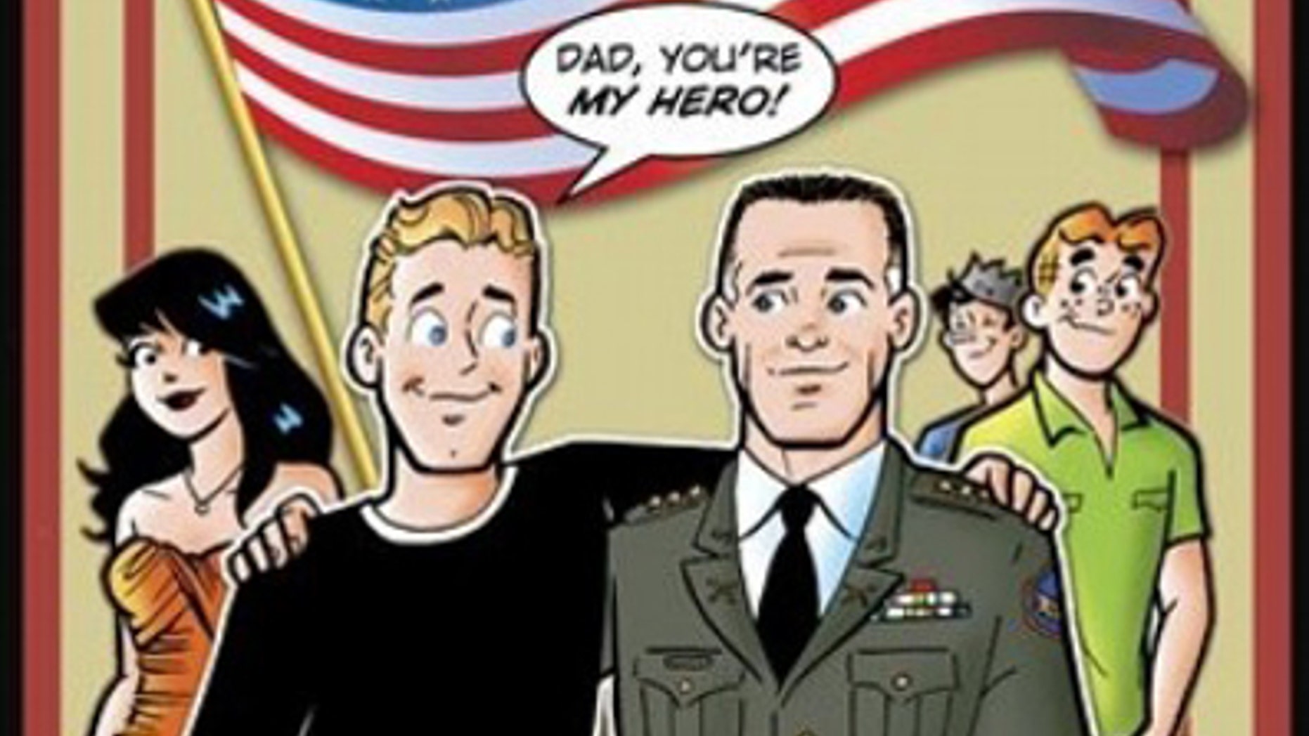 In this comic book cover image released by Archie Comics, Kevin Keller, left, the series' first openly gay character, is shown on the cover with his father, a retired Army colonel. Keller is the focus of an upcoming gay marriage storyline in Life With Archie that has drawn mixed reactions from critics.