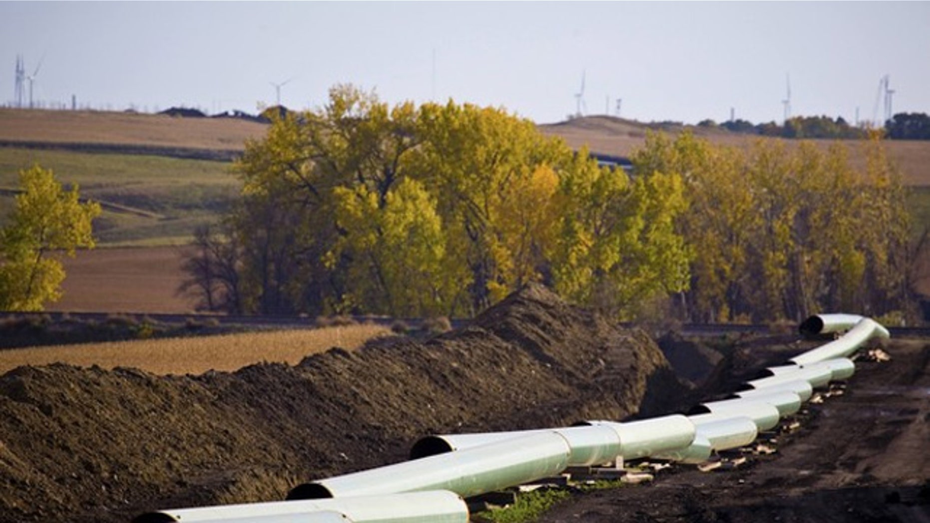 The Keystone XL Pipelin is show under construction in North Dakota