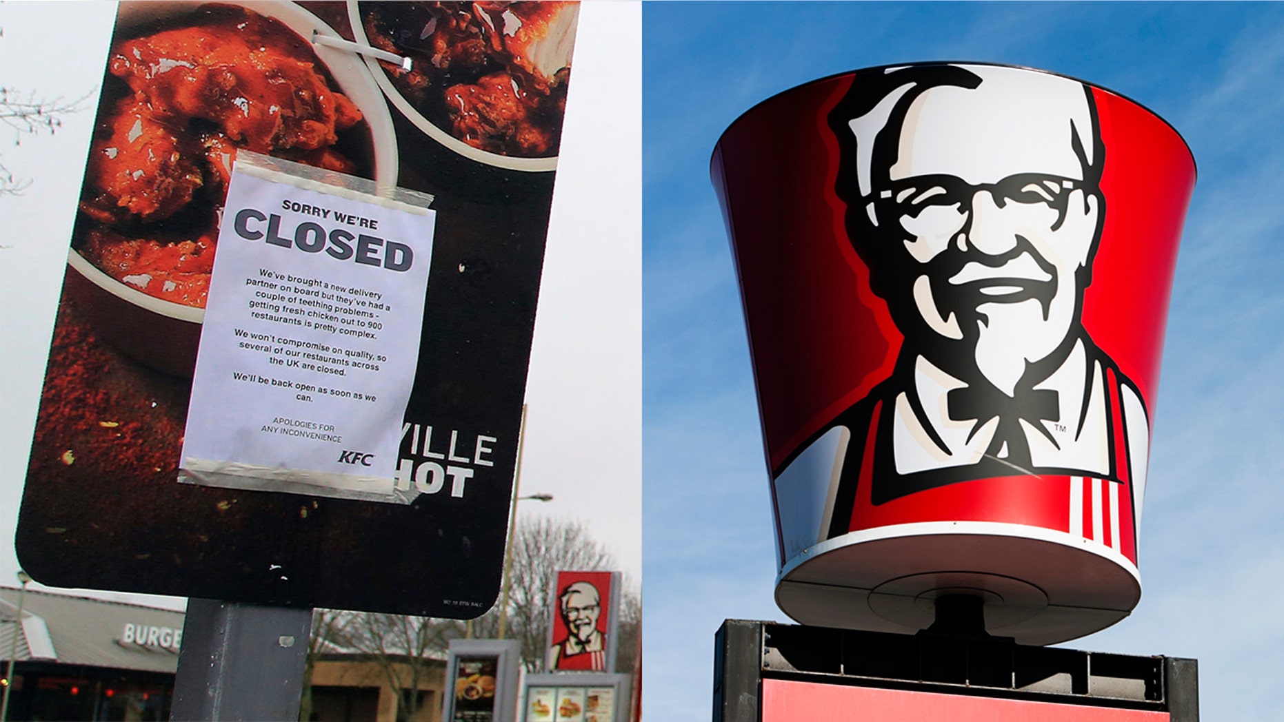 Hundreds of KFC locations in the U.K. were closed after a problem with the restaurants' new delivery provider resulted in a chicken shortage.