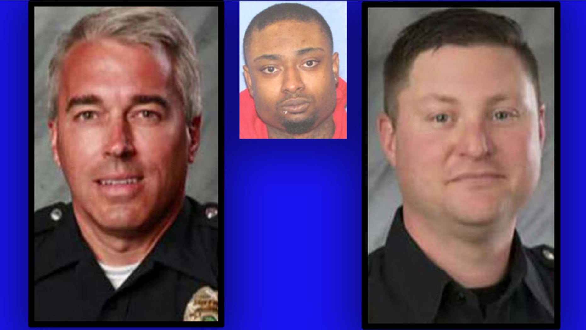 Veteran officers Antony Morelli, left, and Eric Joering were killed in a gun battle with violent criminal Quentin Smith, inset.
