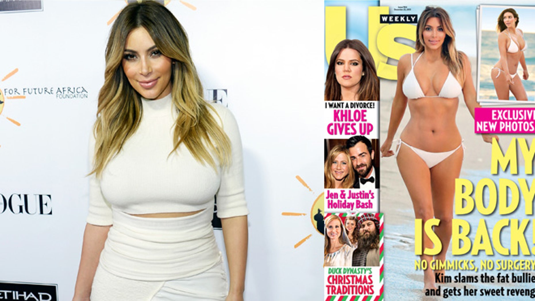 Kim Kardashian in October (left) and on the cover of US Weekly.