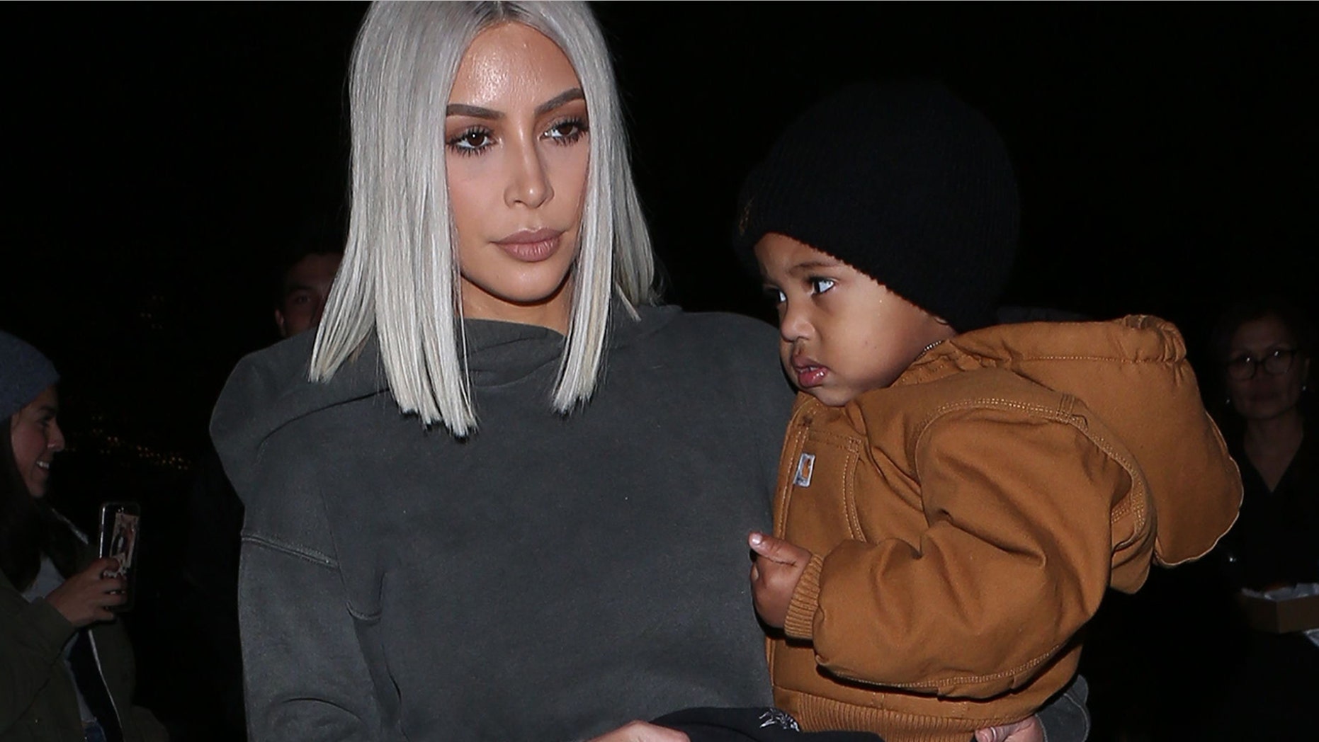 Kim Kardashian takes her son Saint West ice skaing in Los Angeles on Dec. 23, 2017.