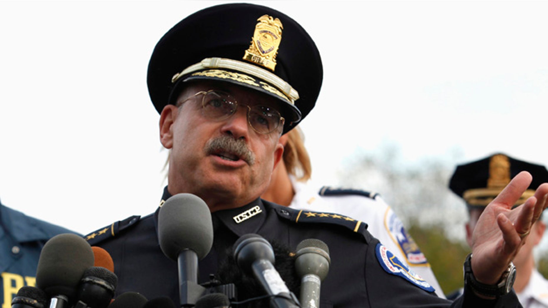 Oct. 3, 2013: U.S. Capitol Police Chief Kim Dine speaks during a news conference about a shooting near the U.S. Capitol in Washington.