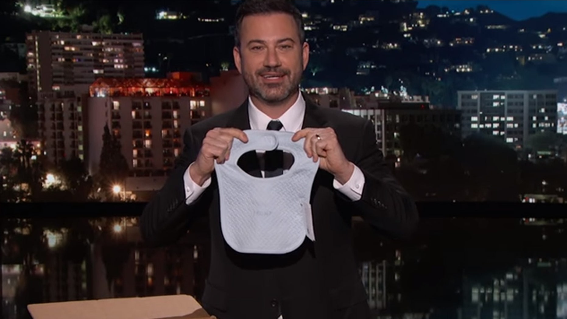 Jimmy Kimmel shows off items he purchased from the Trump family merchandise store and shows that most of the items were made abroad.