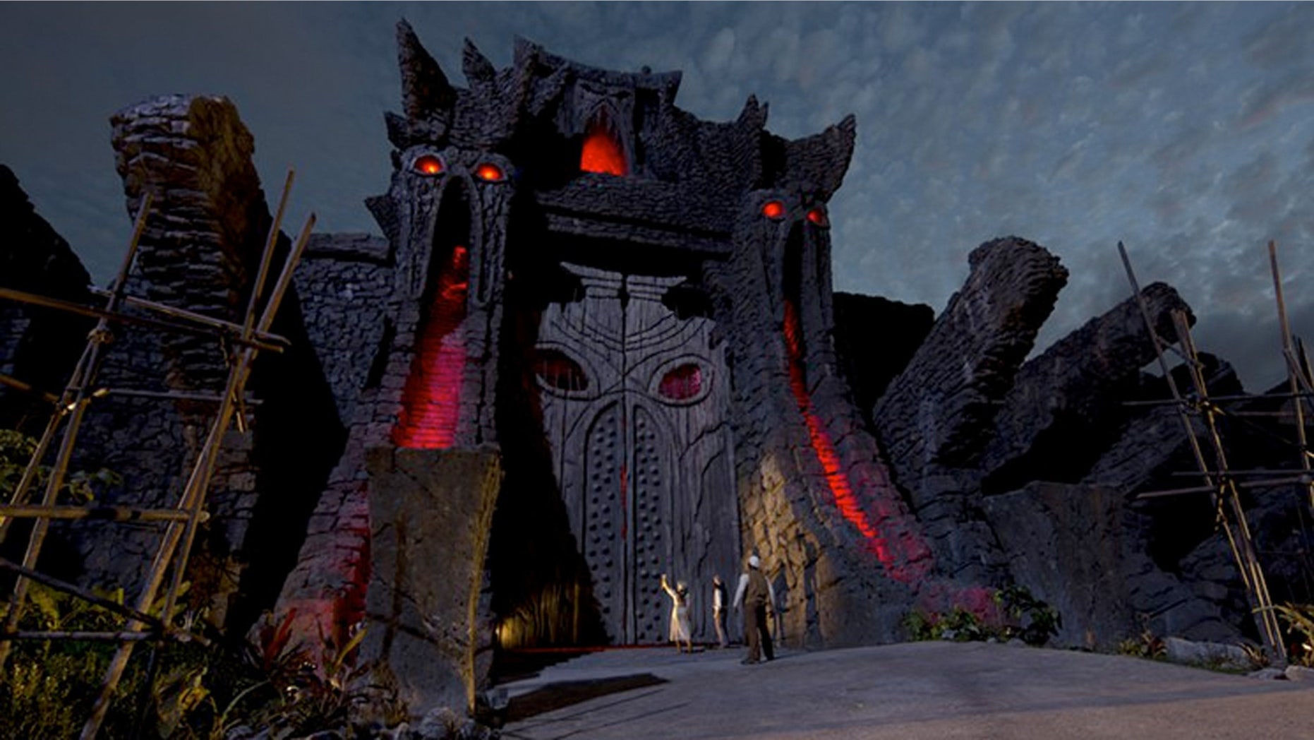 The 72-foot temple doors on Skull Island.