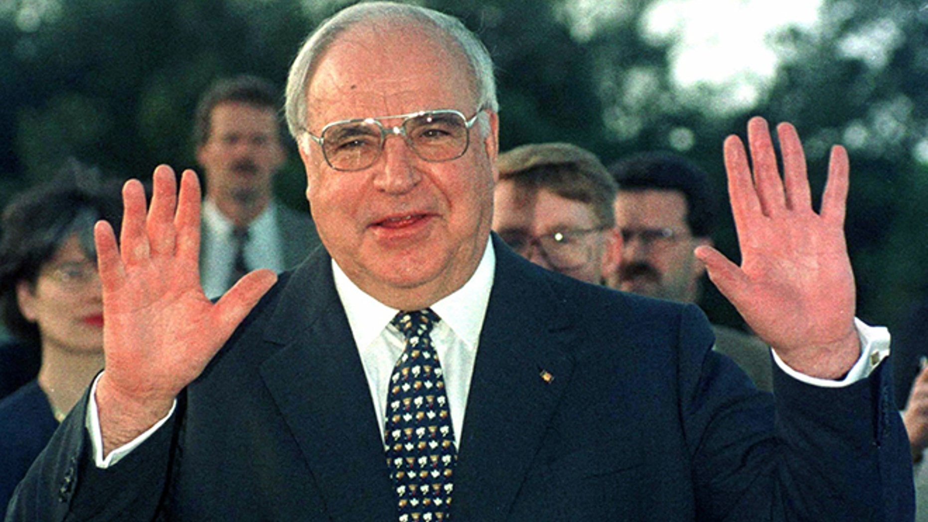German Chancellor Helmut Kohl waves during a tour of Australia.