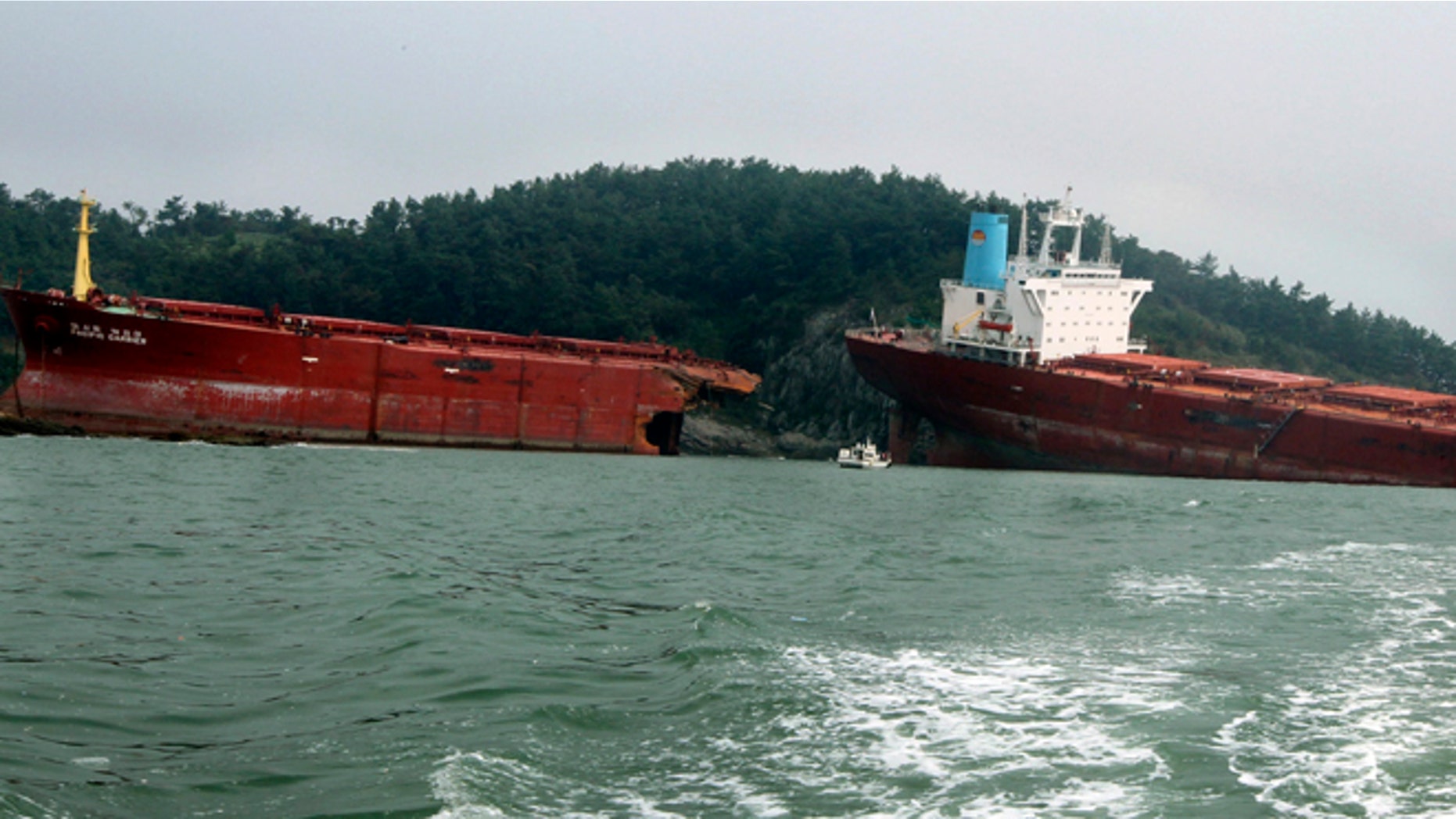 August 29, 2012: A cargo ship carrying coal, snapped in two run aground in the sea after Typhoon Bolaven hit the country in Sacheon, South Korea. As a second typhoon, Bolaven churned Wednesday toward the Korean Peninsula, the two countries began cleaning up from a powerful storm that killed at least 11 people in the South and pummeled a North Korea already struggling to rebuild from earlier flooding.