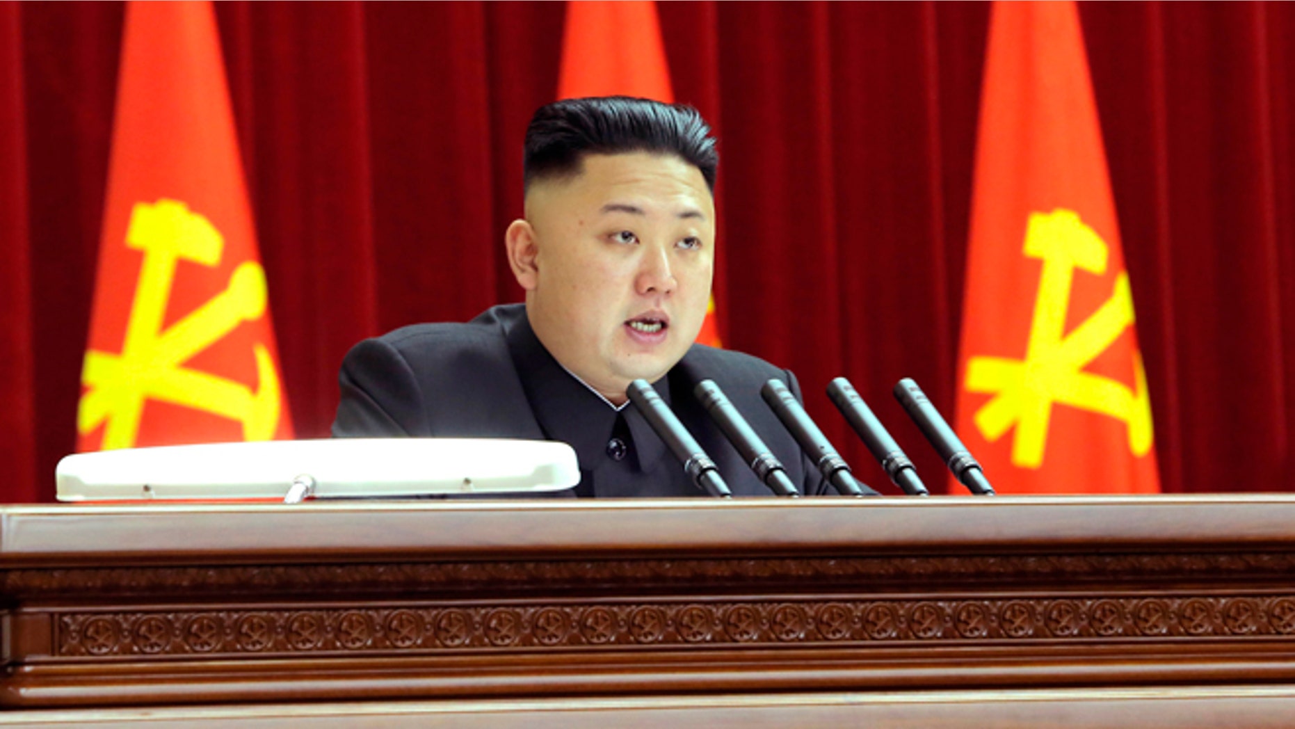 Mar. 31, 2013: North Korean leader Kim Jong-un presides over a plenary meeting of the Central Committee of the Workers' Party of Korea in Pyongyang.