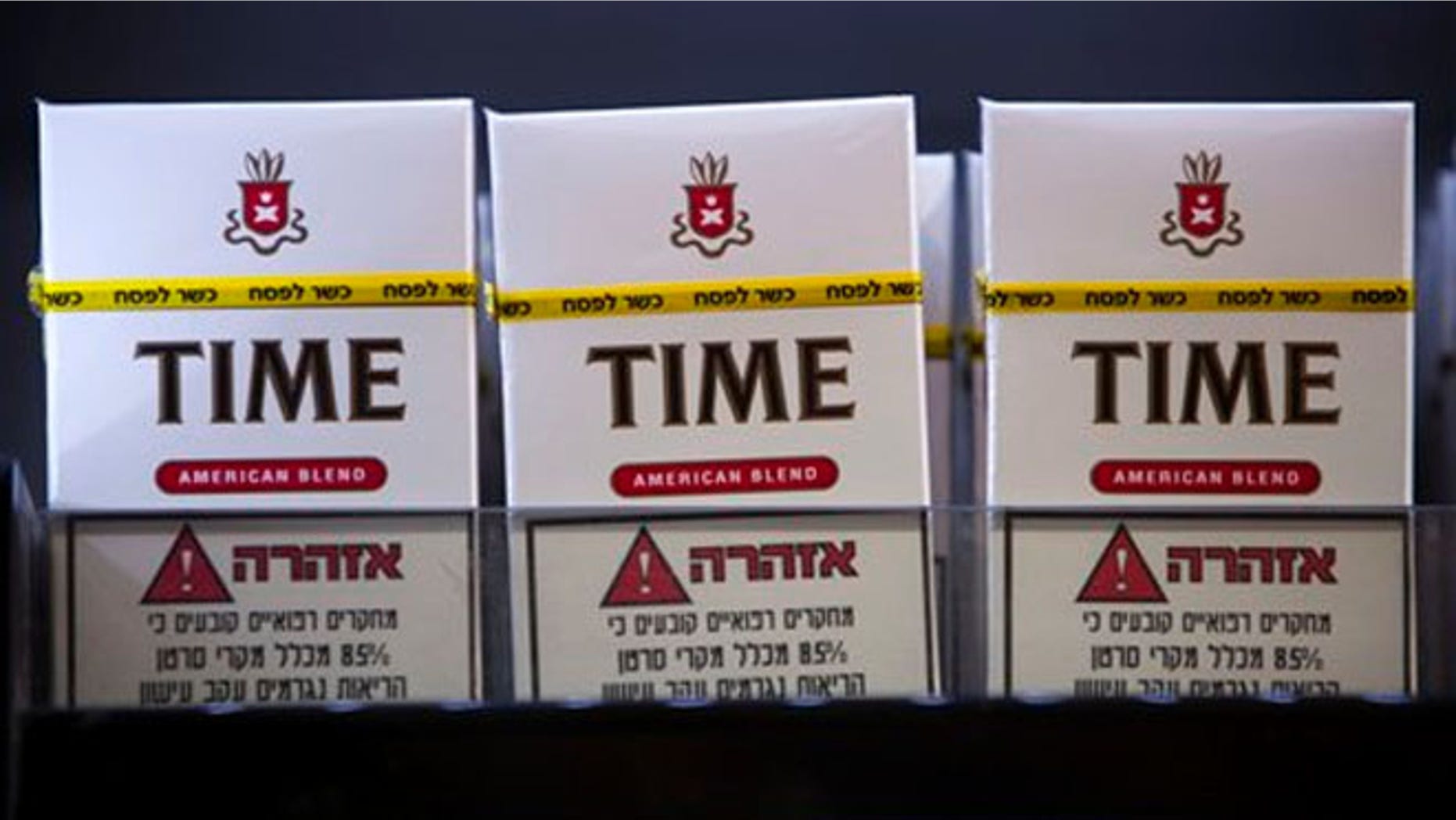 March. 25, 2013: Cigarettes are for sale with a stamp of approval reading in Hebrew, "kosher for Passover" at a kiosk in the Jewish ultra-Orthodox town of Bnei Brak, near Tel Aviv.