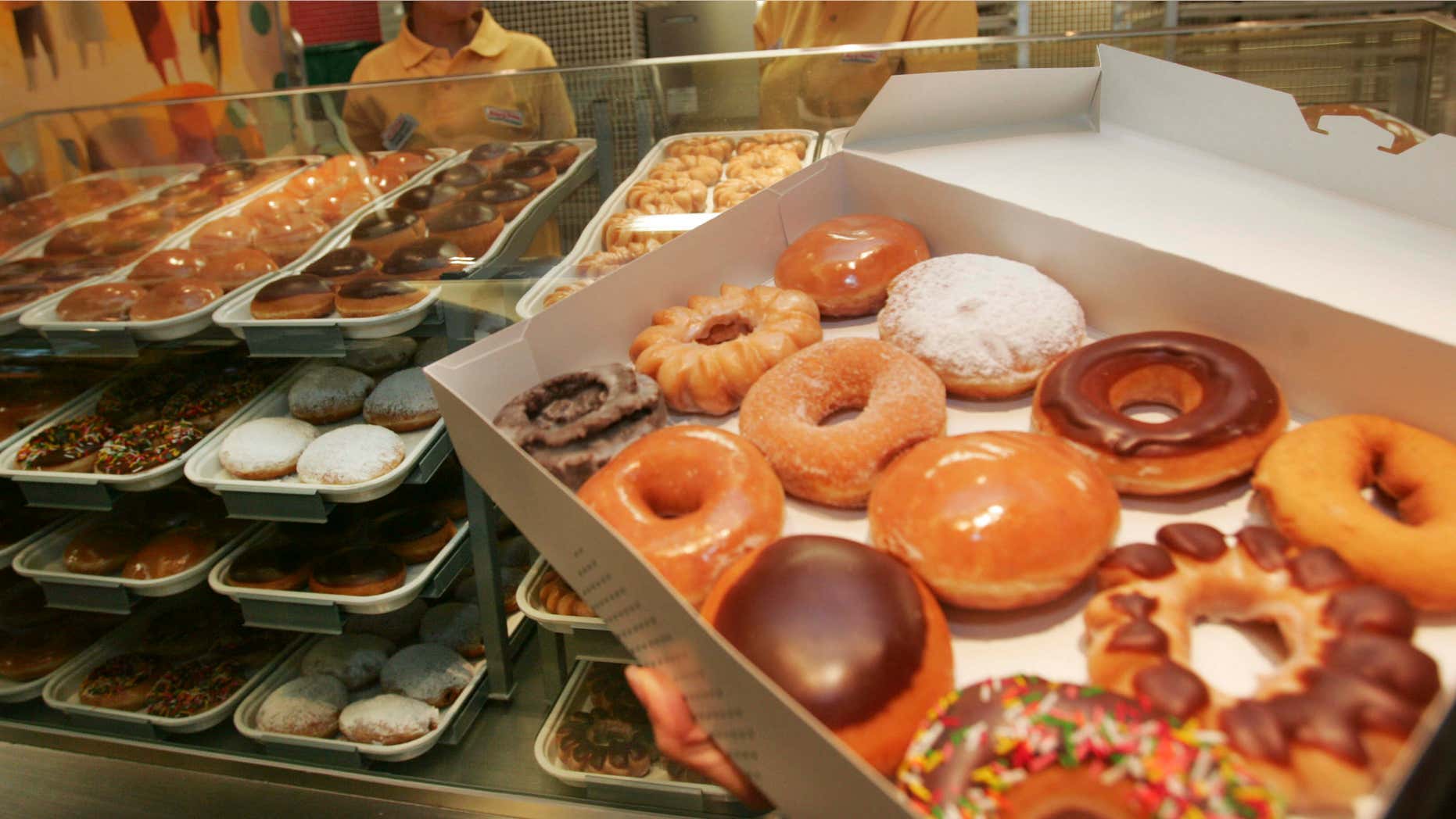 Dec. 12, 2006: A variety of doughnuts is displayed at new the Krispy Kreme store.