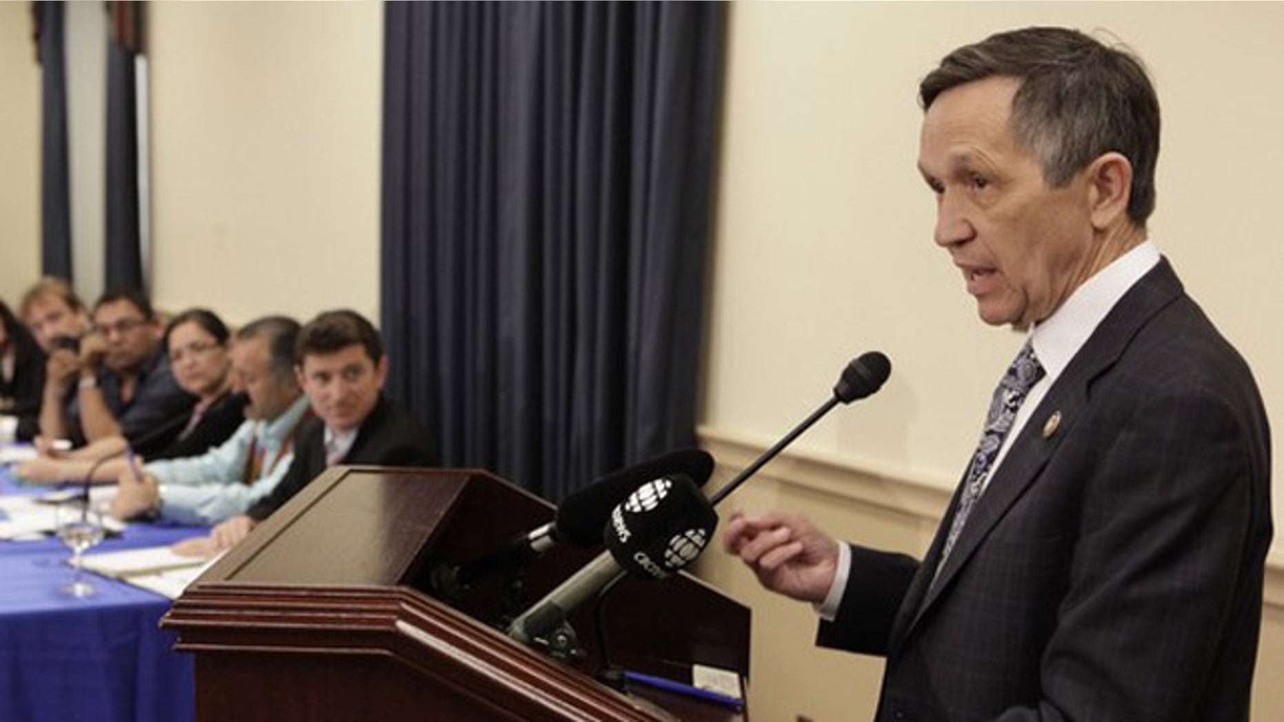 Rep. Dennis Kucinich speaks during a briefing on Capitol Hill May 26.