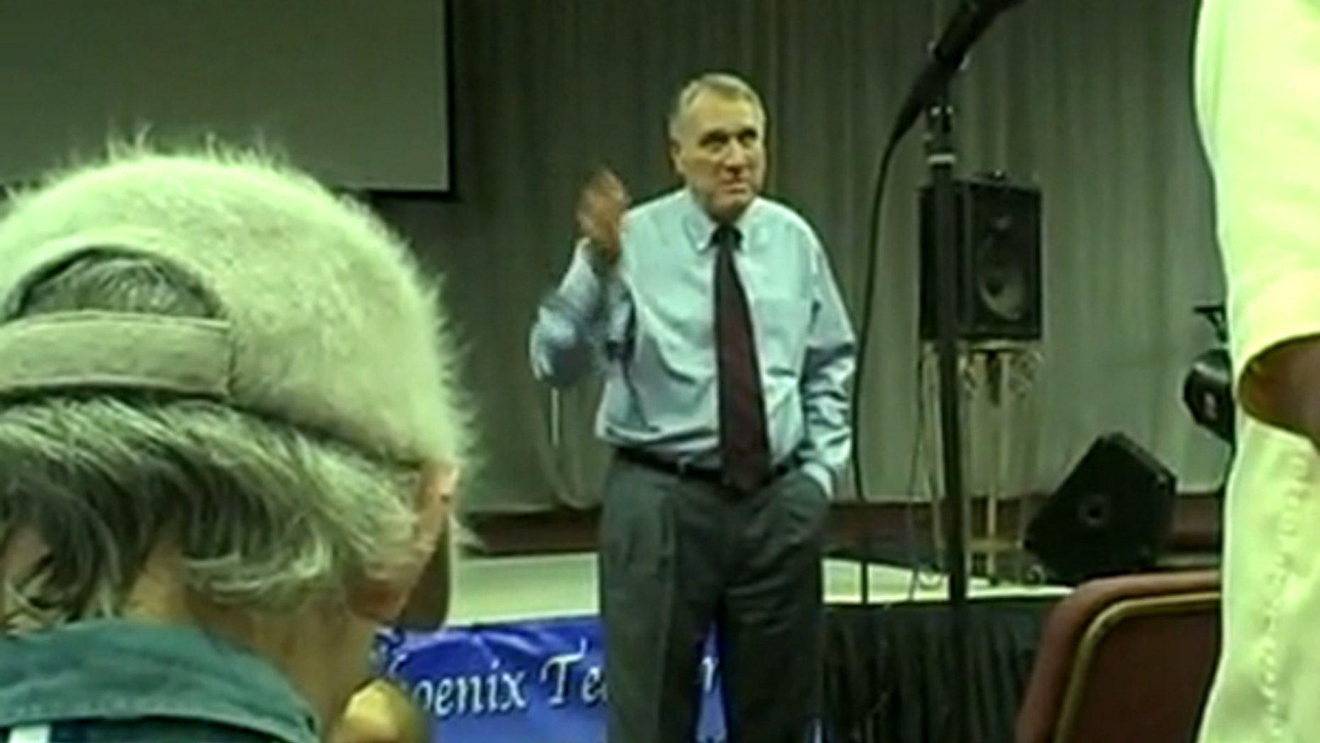 Sen. Jon Kyl is shown at a June 18 town hall meeting in Arizona. (YouTube)