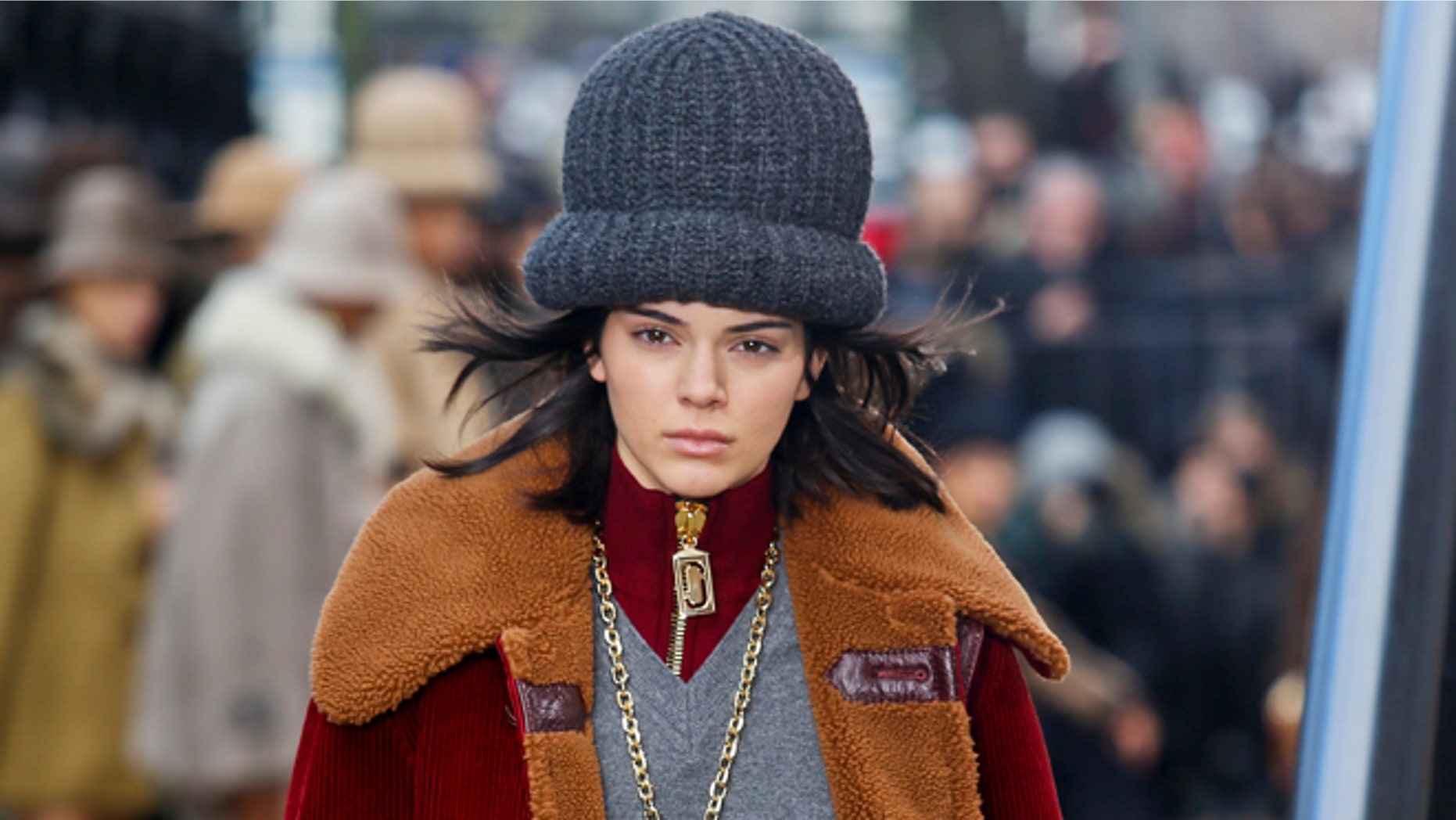 Kendall Jenner models an outfit from the Marc Jacobs collection during NY Fashion Week.