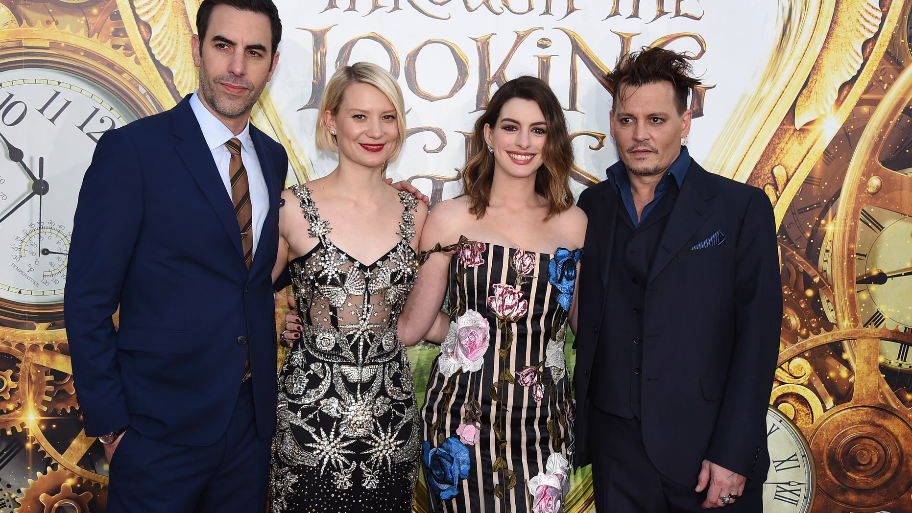 Sacha Baron Cohen, Mia Wasikowska, Anne Hathaway and Johnny Depp at the Los Angeles premiere of "Alice Through the Looking Glass."