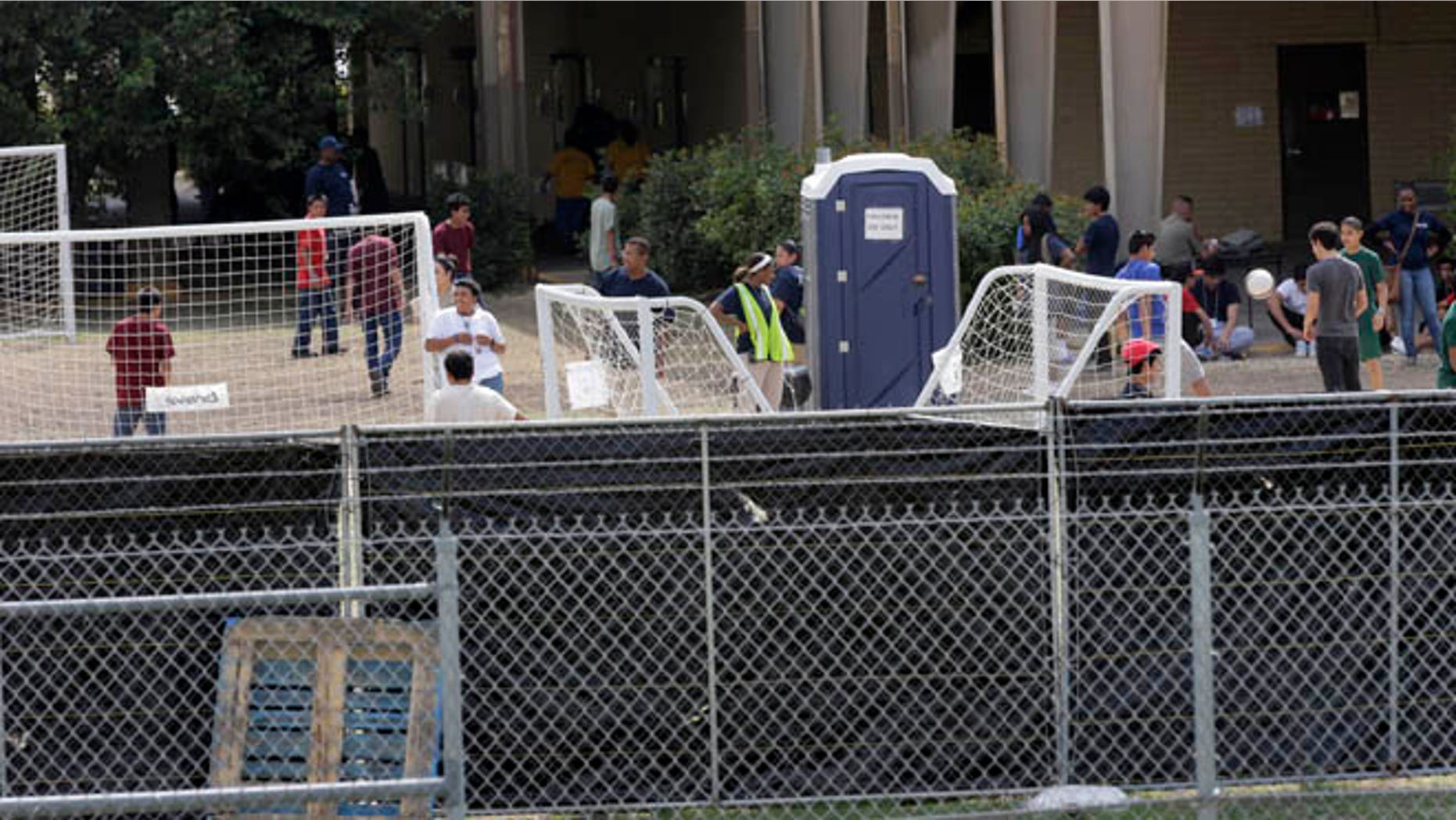 June 23, 2014: A temporary shelter for unaccompanied minors who have entered the country illegally is seen at Lackland Air Force Base in San Antonio, Texas.