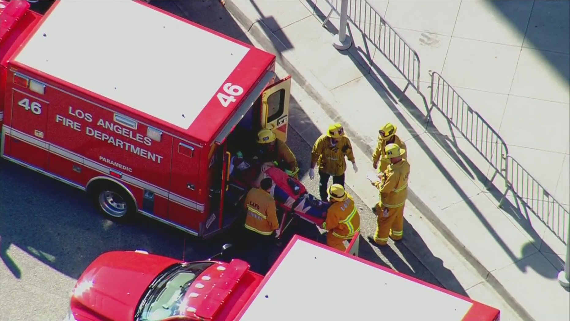 Nov. 21, 2016: Paramedics load an injured person into an ambulance after an accident in downtown Los Angeles