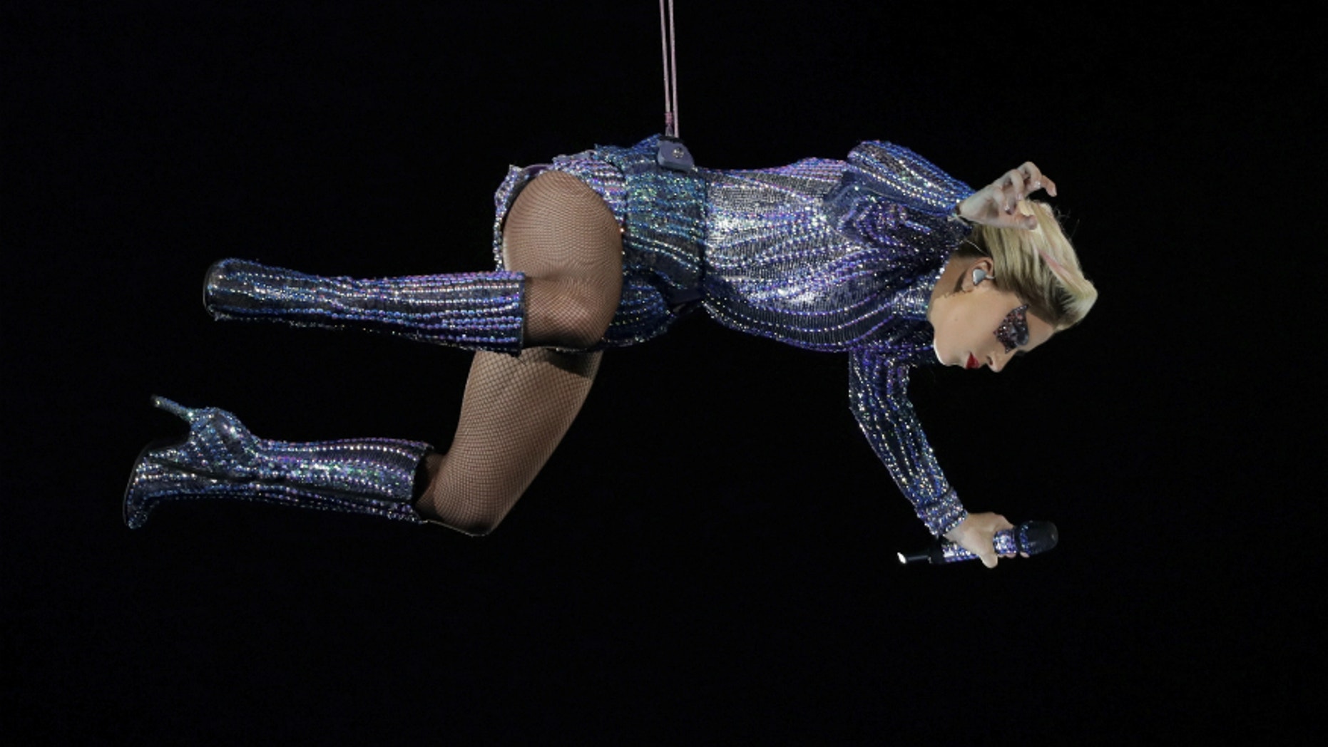 Singer Lady Gaga performs during the halftime show of the NFL Super Bowl 51 football game between the New England Patriots and the Atlanta Falcons, Sunday, Feb. 5, 2017, in Houston.