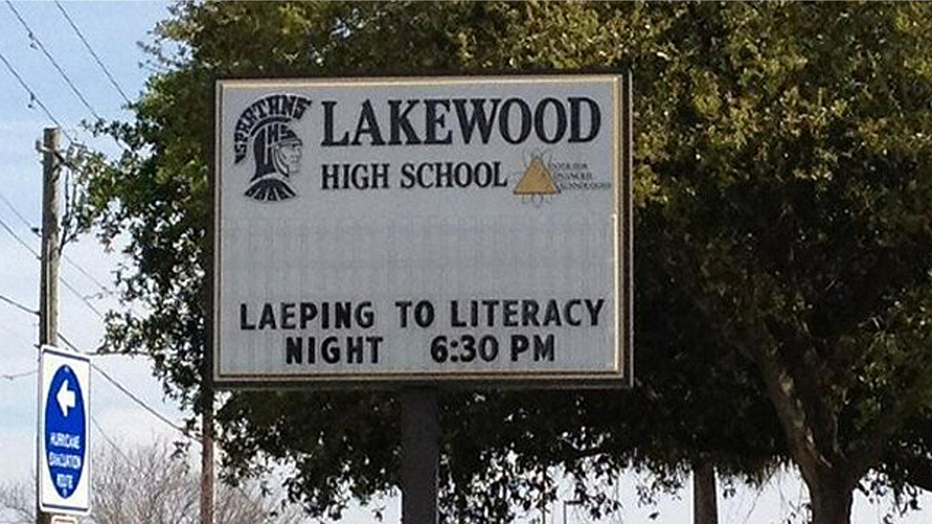 The sign, posted on Friday at Lakewood High School in St. Petersburg, Fla., intended to promote the school's event to mark literacy night on Wednesday. The message was jumbled by a school employee.