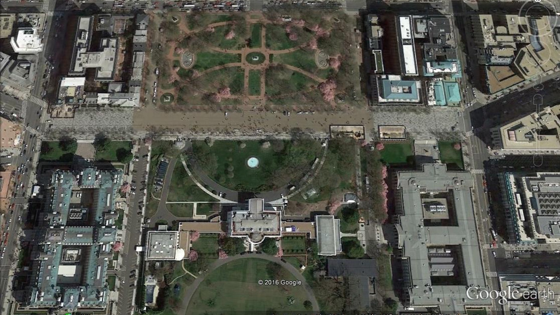 Lafayette Square (also called Lafayette Park) is located just north of the White House on Pennsylvania Avenue. Satellite imagery was vital to discovering the solstice alignments.